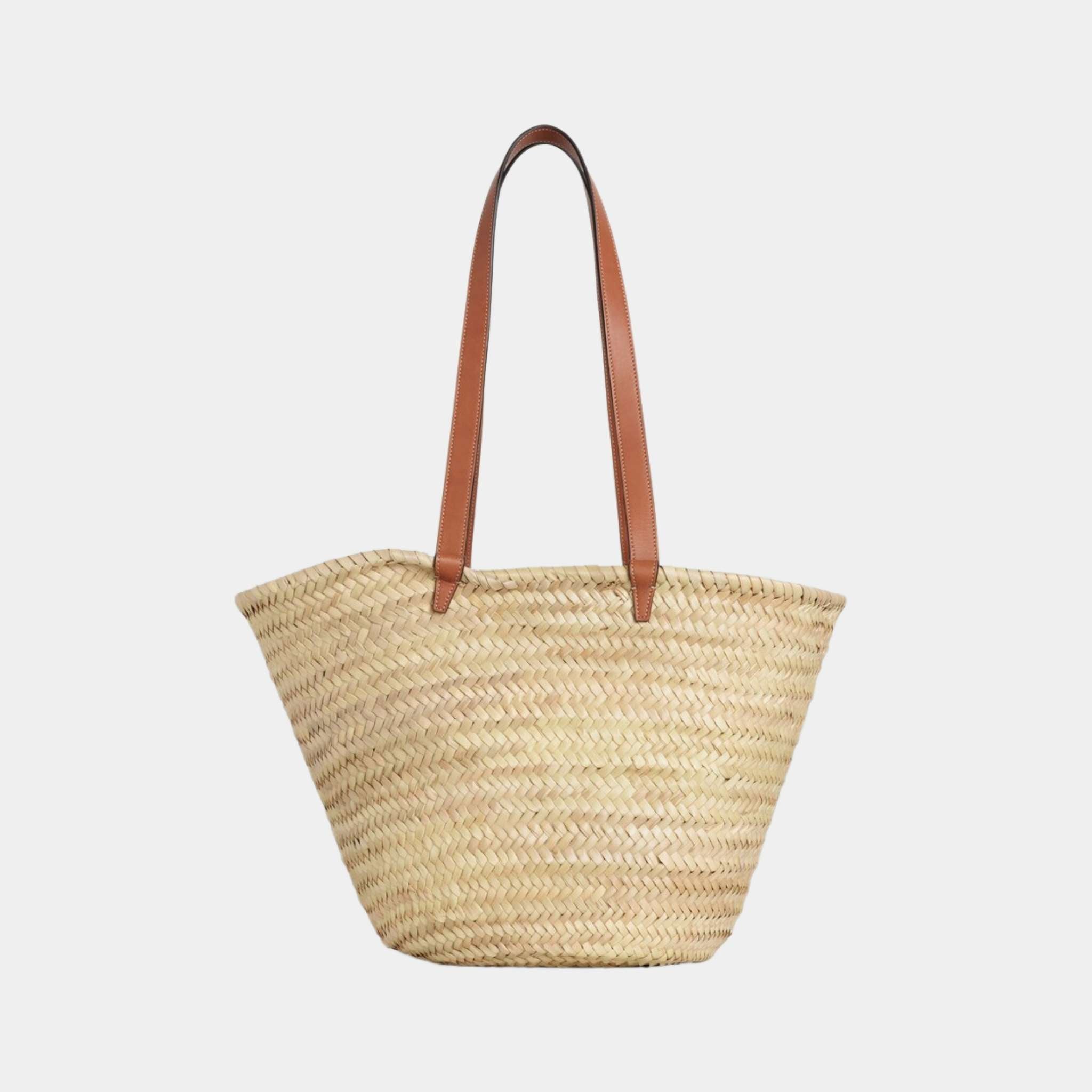 Medium Celine Classic Panier In Palm Leaves And Calfskin