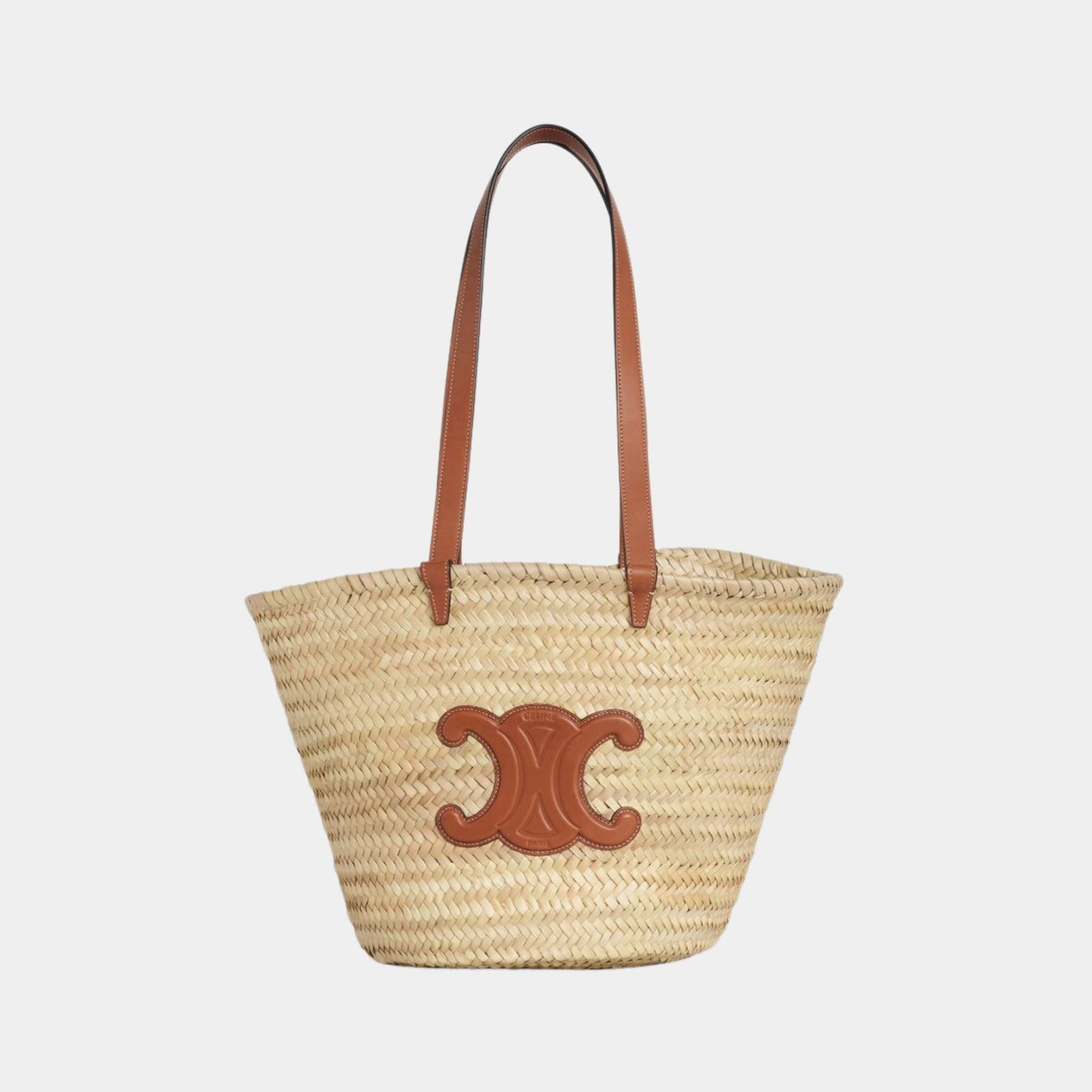 Medium Celine Classic Panier In Palm Leaves And Calfskin