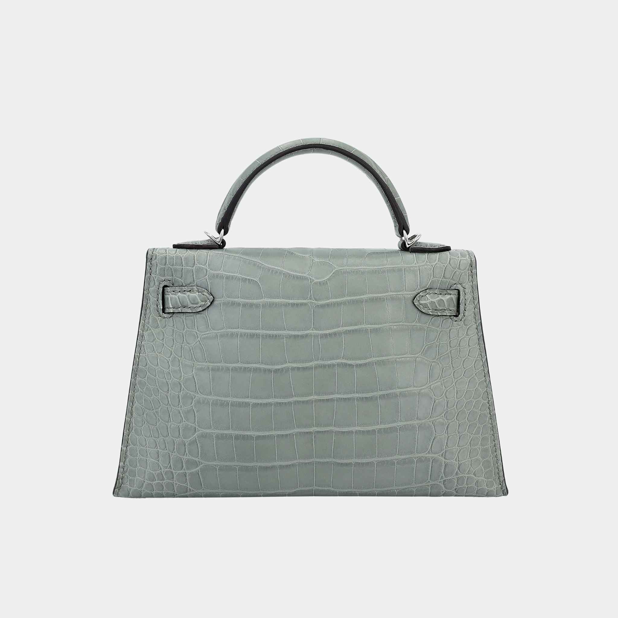 Mini Kelly II Matte Alligator Gris Ciment PHW