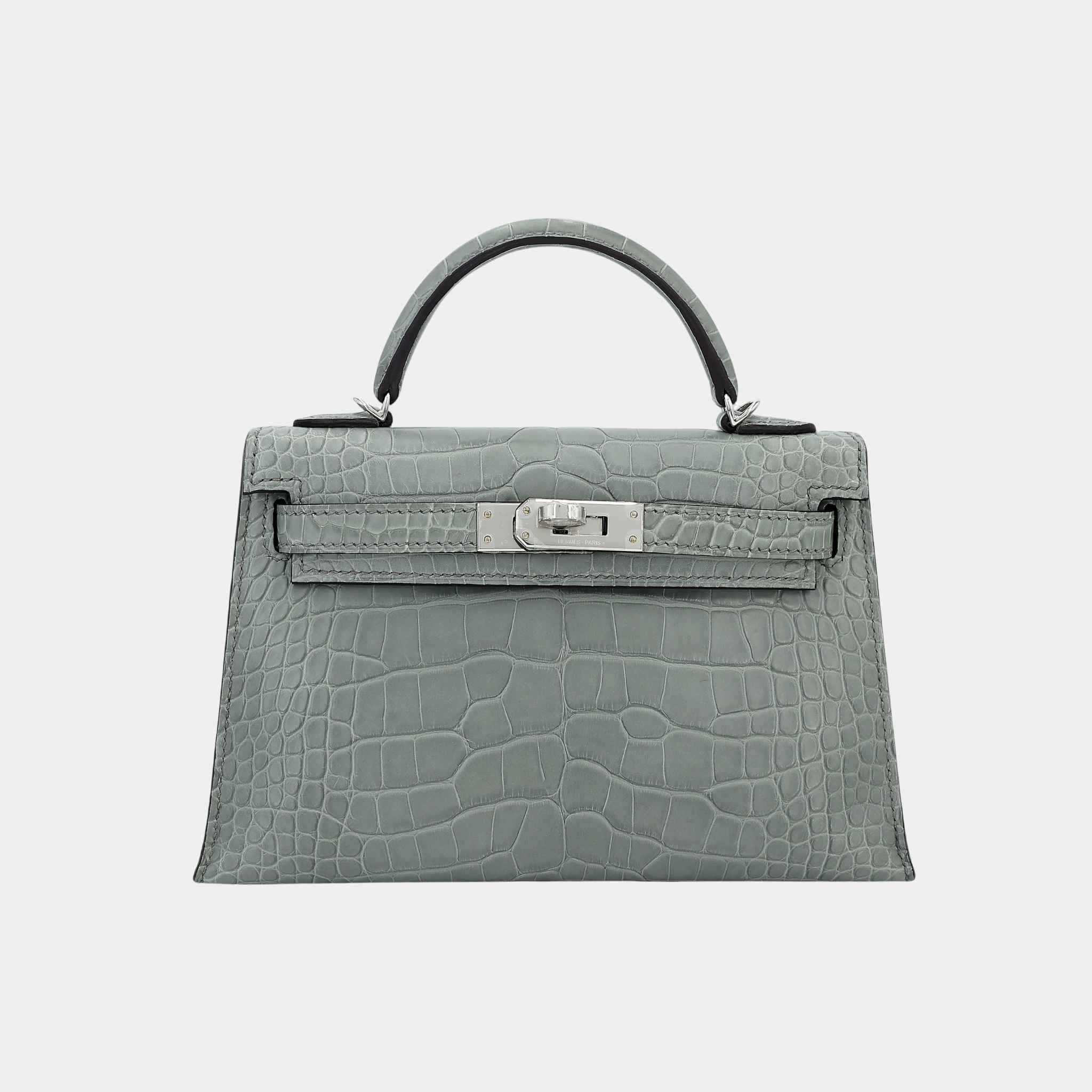 Mini Kelly II Matte Alligator Gris Ciment PHW