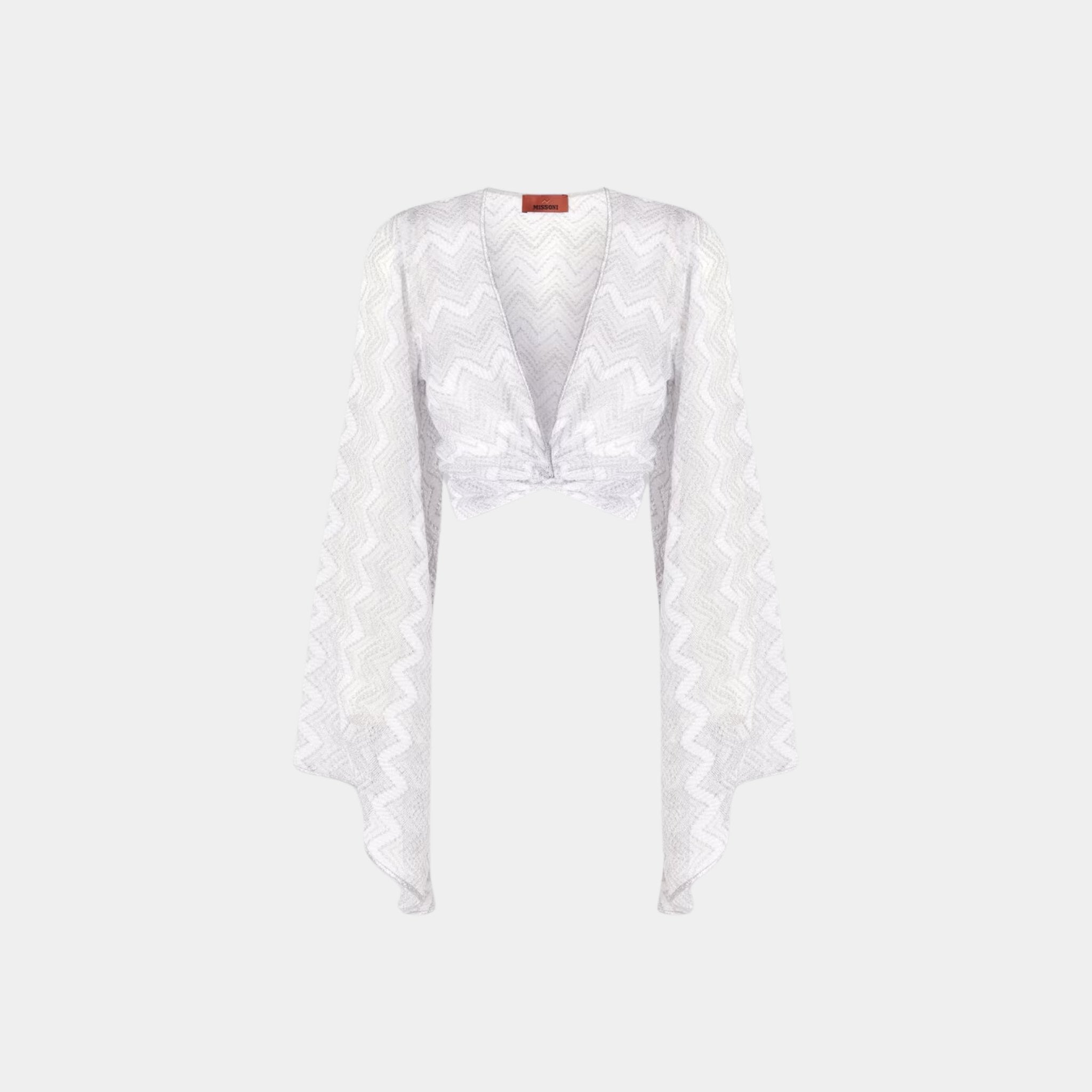 Missoni Crop Top In Zigzag Lame Viscose, Silver, Front