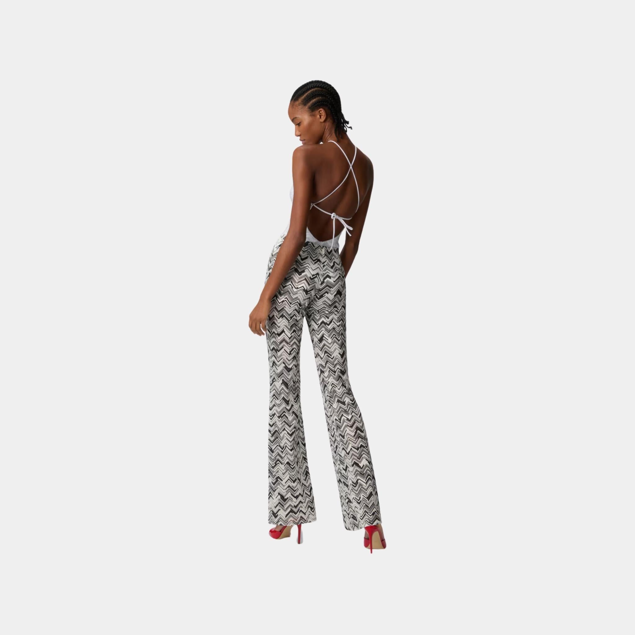 Flare Trousers In Slub Zigzag Viscose Blend