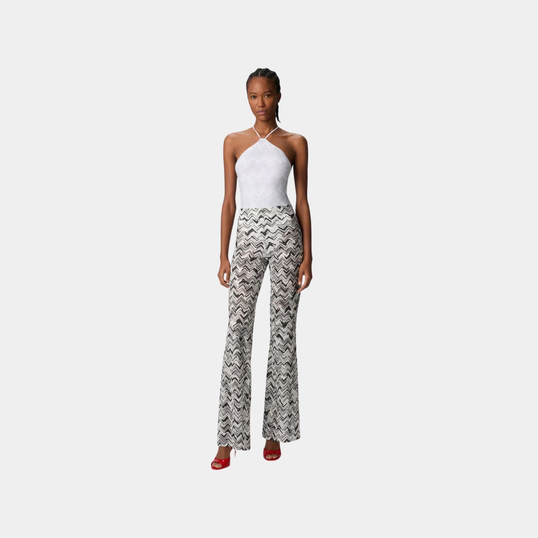 Flare Trousers In Slub Zigzag Viscose Blend