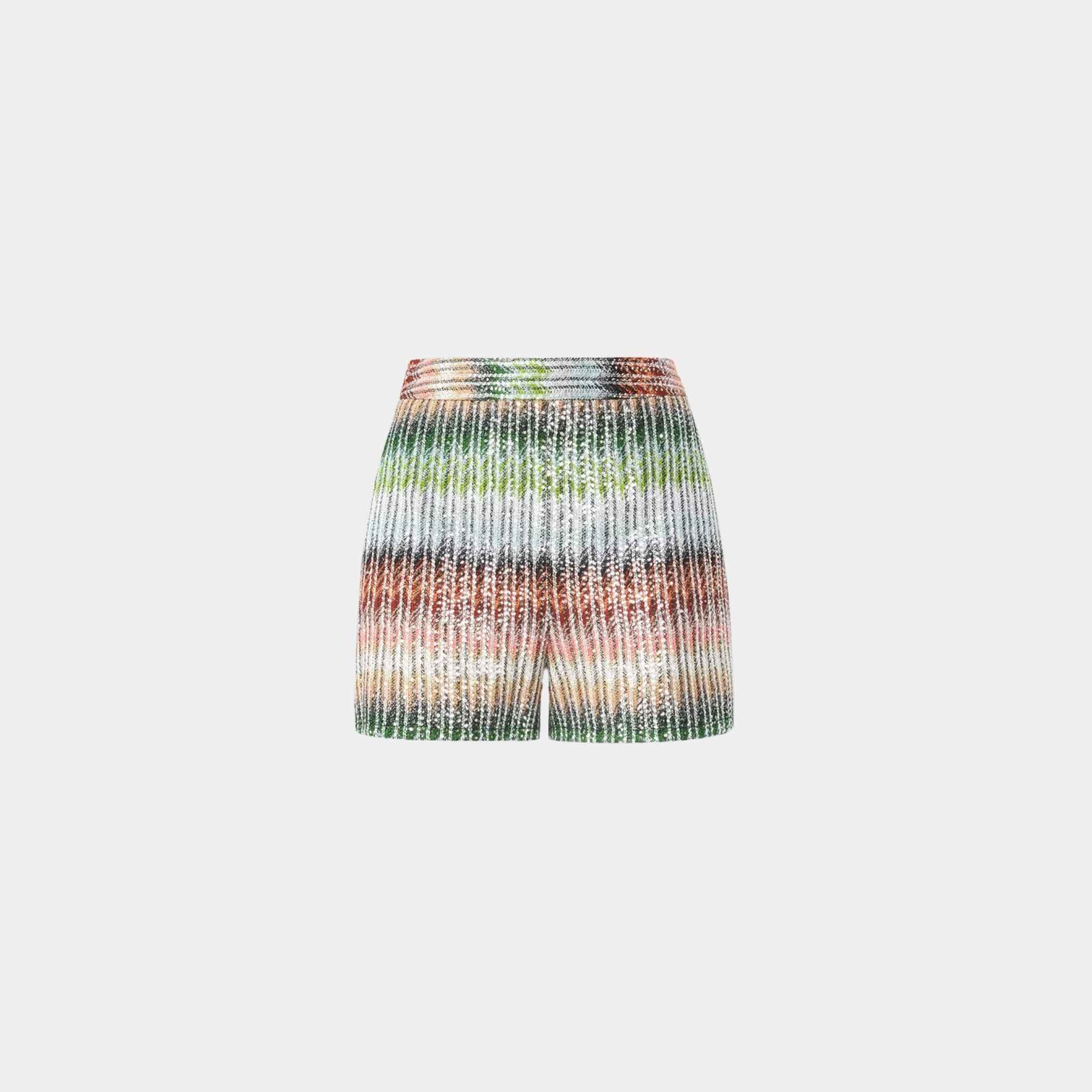 Gradient Zigzag Knit Shorts With Sequins