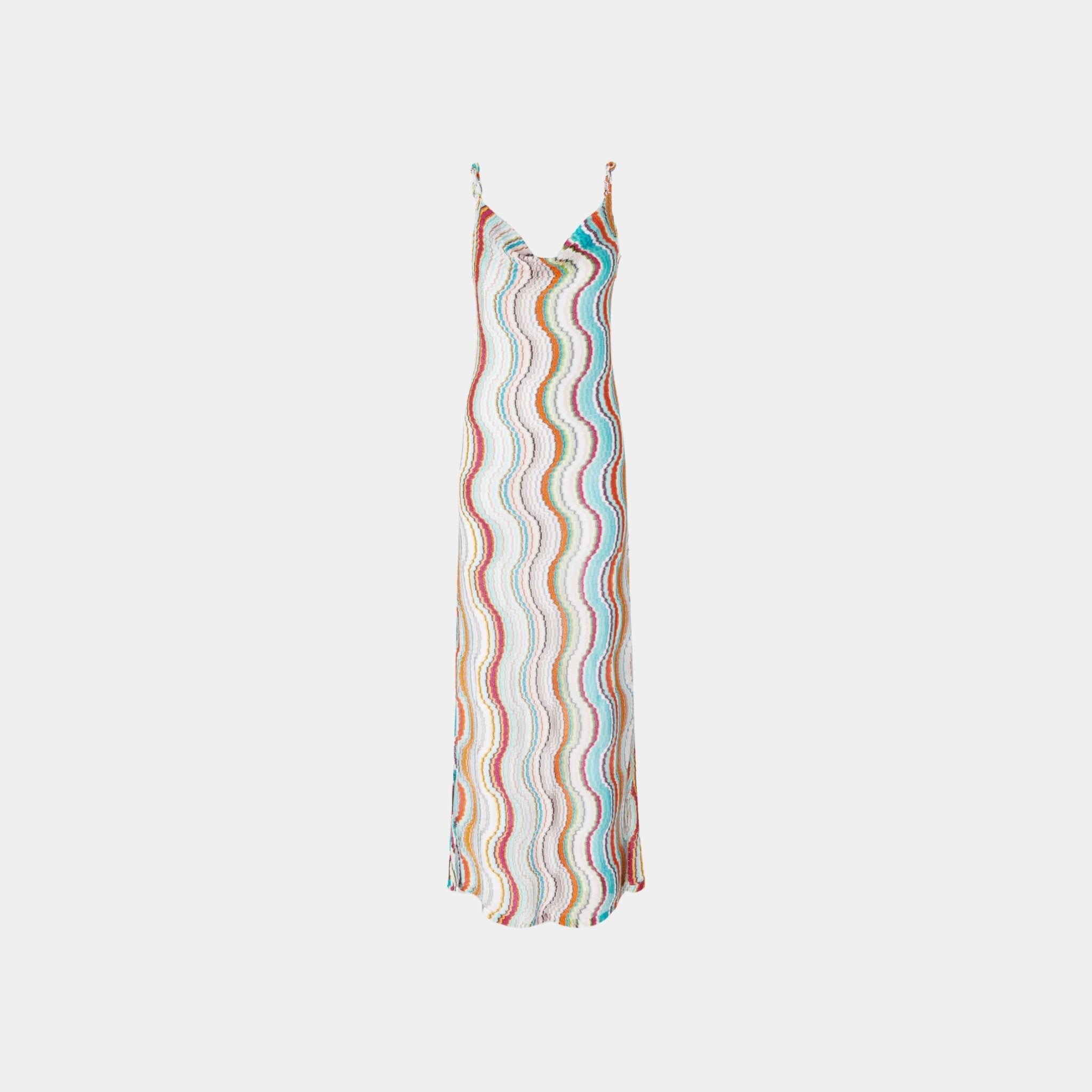 Long Cover Up Dress With Lame Wave Motif