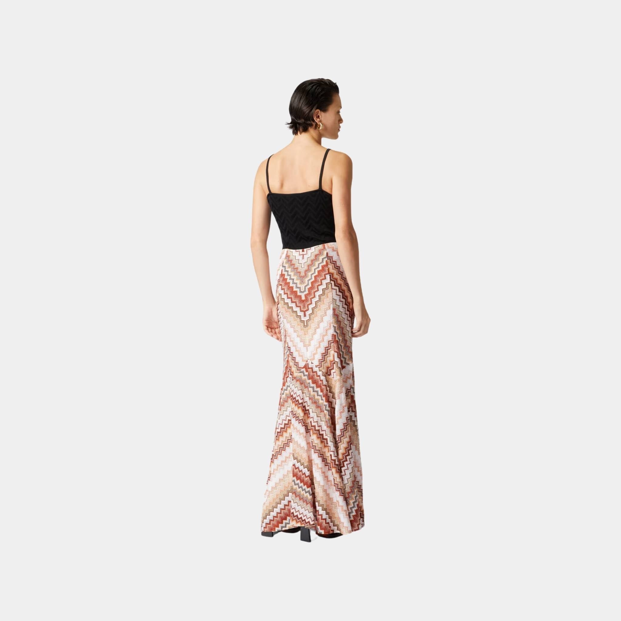 Long Flared Skirt With Lame Serrated Zigzag Pattern