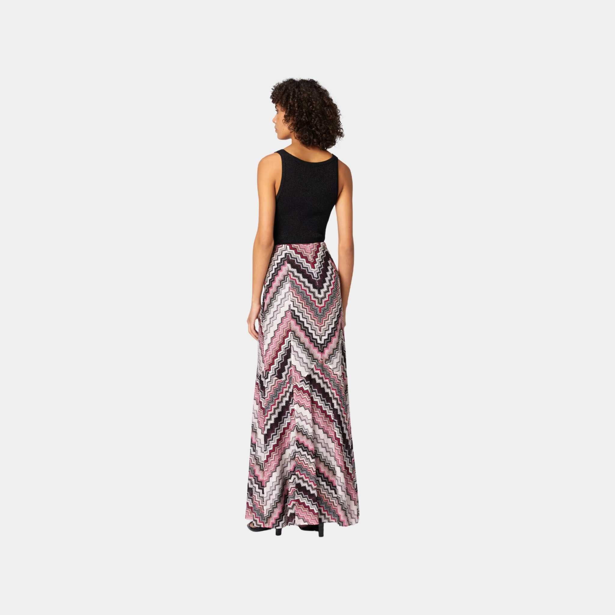 Long Flared Skirt With Lame Serrated Zigzag Pattern