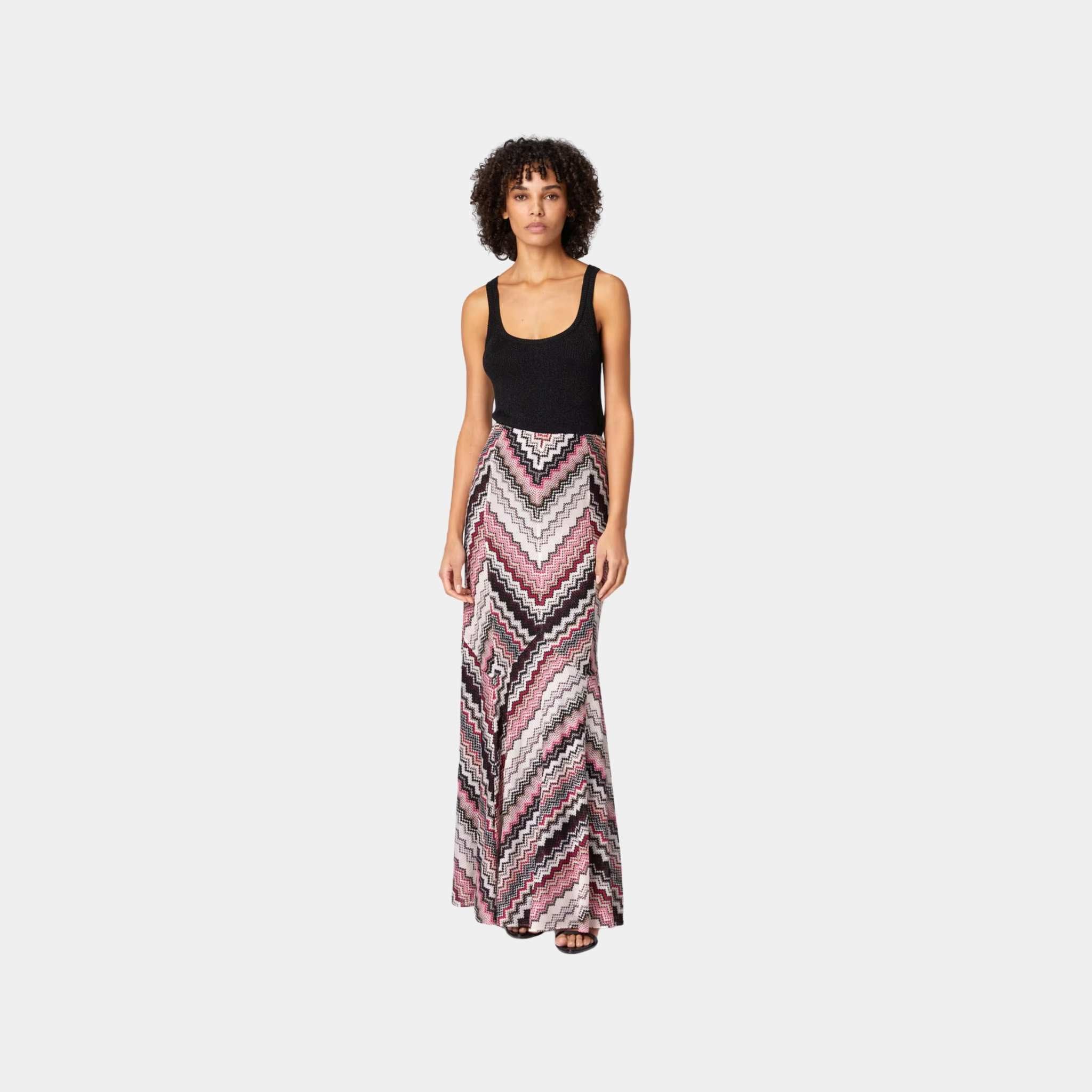 Long Flared Skirt With Lame Serrated Zigzag Pattern