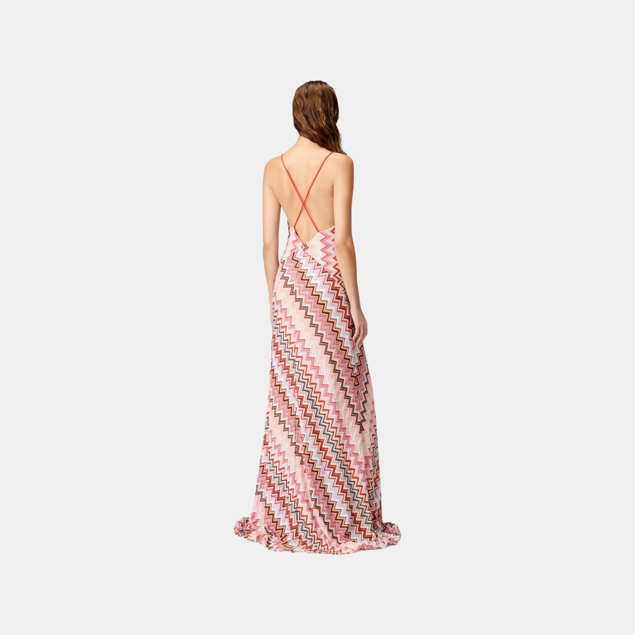Long Patchwork Dress With Zigzag Pattern And Crossed Straps