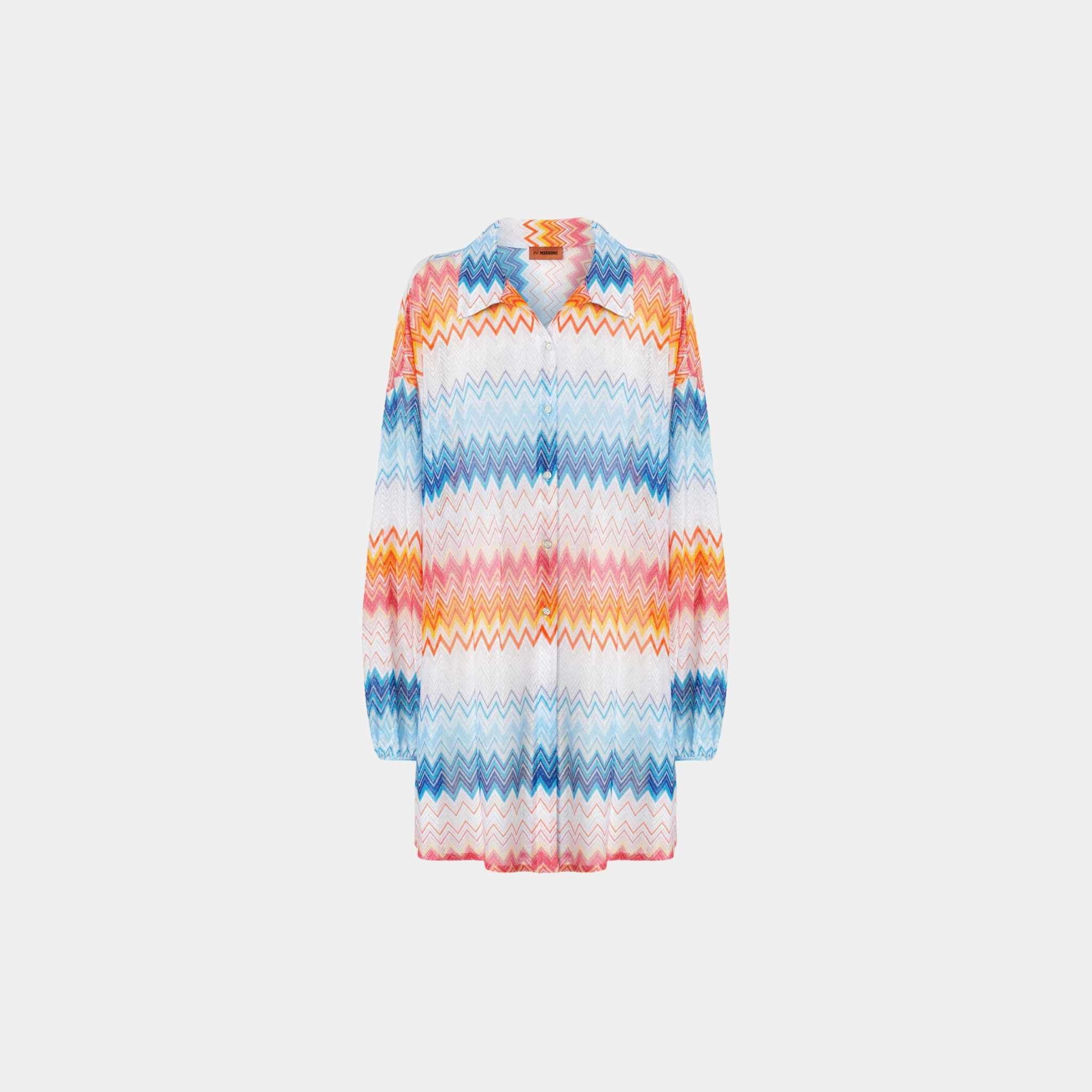 Oversized Shirt In Zigzag Lame Viscose Blend