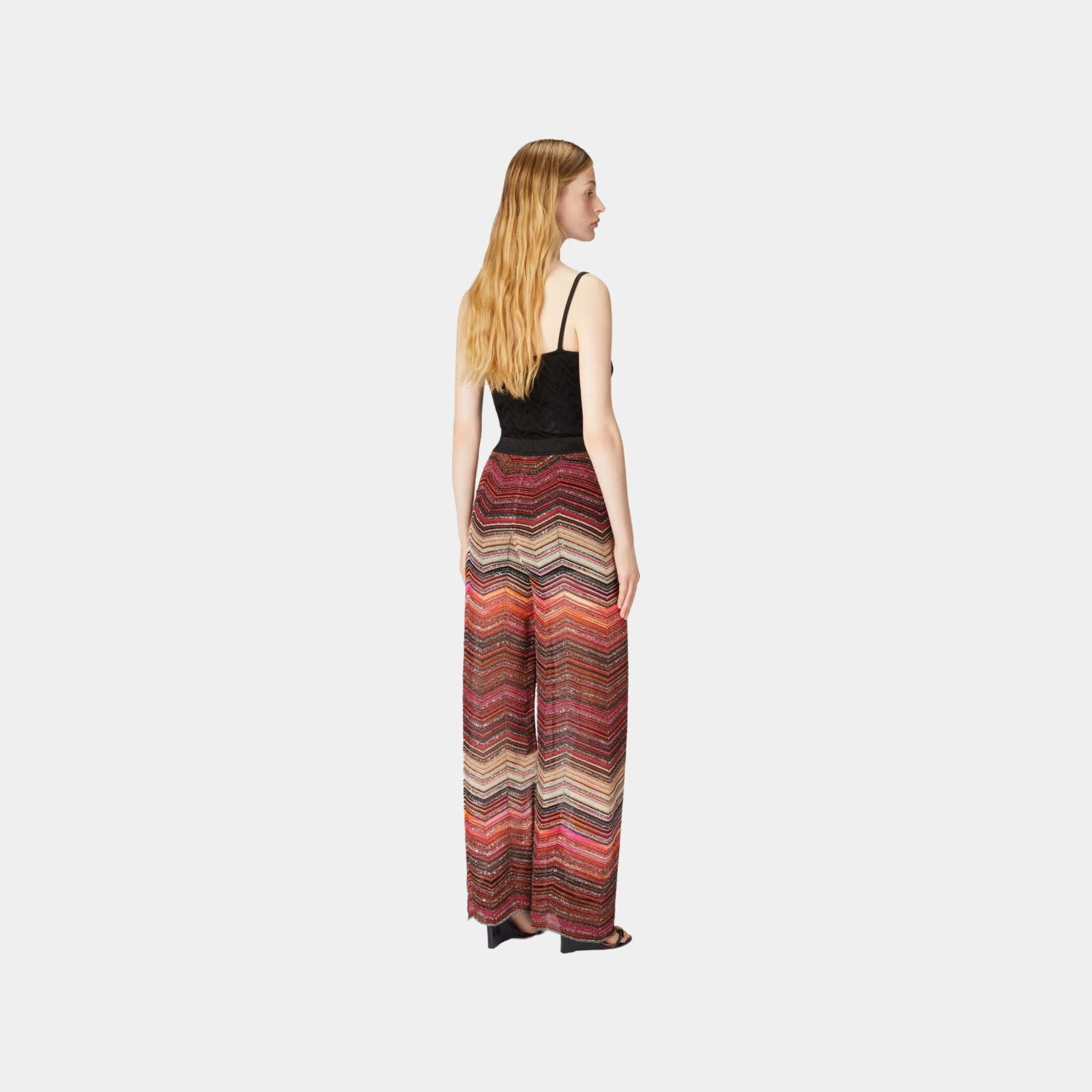 Palazzo Chevron Lame Trousers With Sequins
