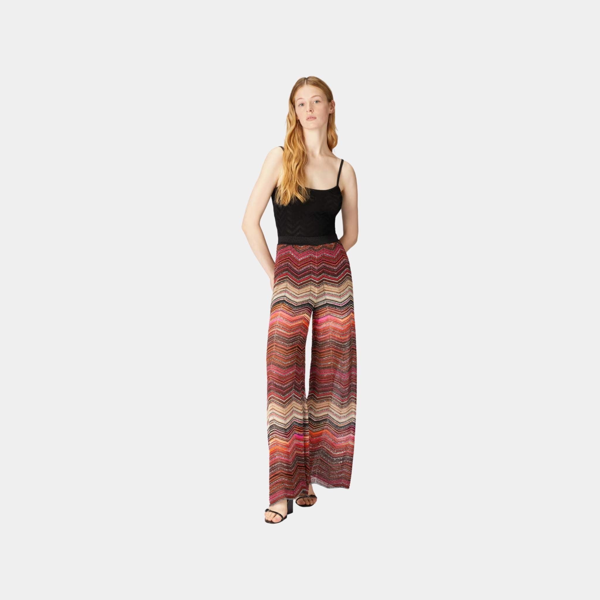 Palazzo Chevron Lame Trousers With Sequins