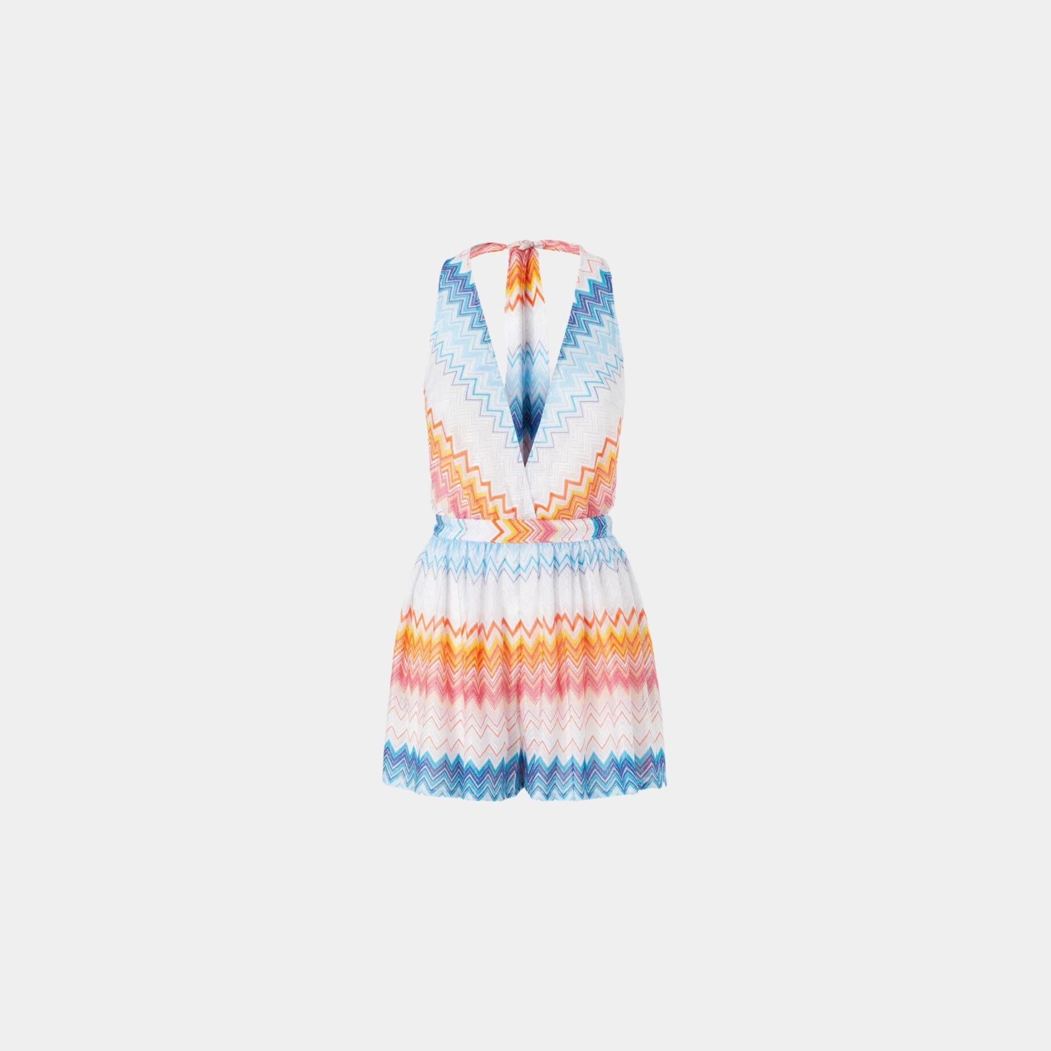 Short Jumpsuit In Viscose Blend Zigzag Lame