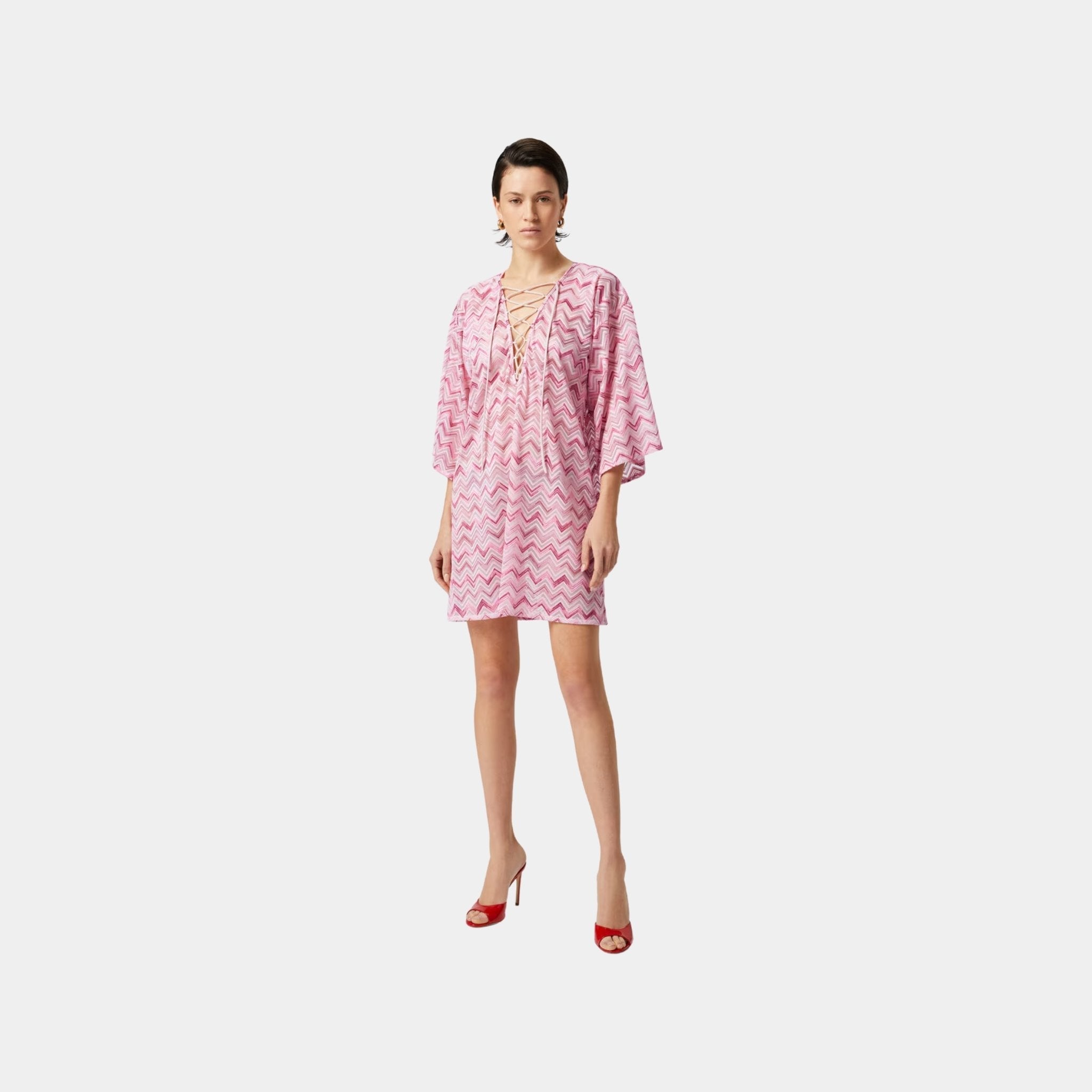 Short Viscose Blend Tulle Kaftan With Slub Zigzag