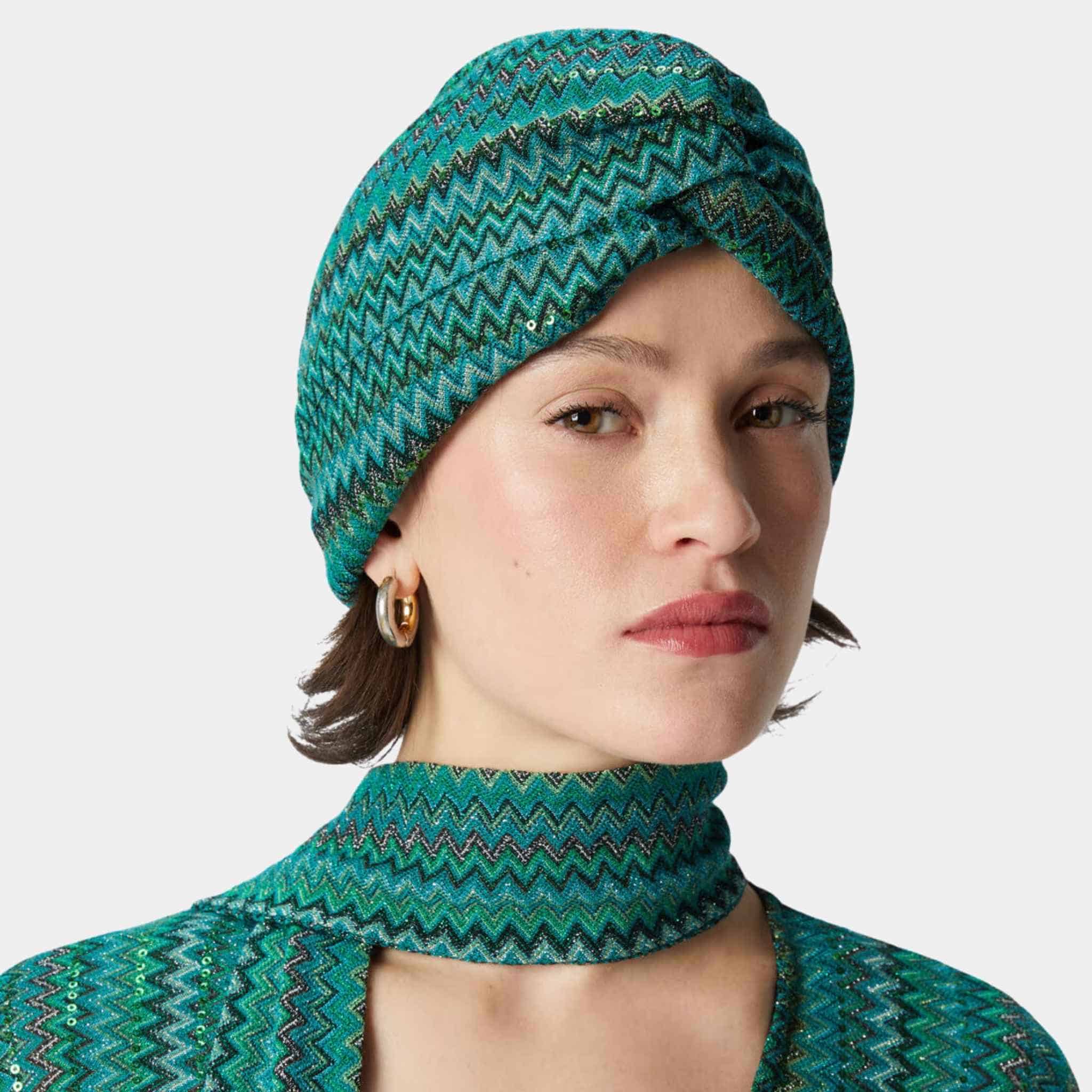 Zigzag Lame Viscose Turban With Sequins