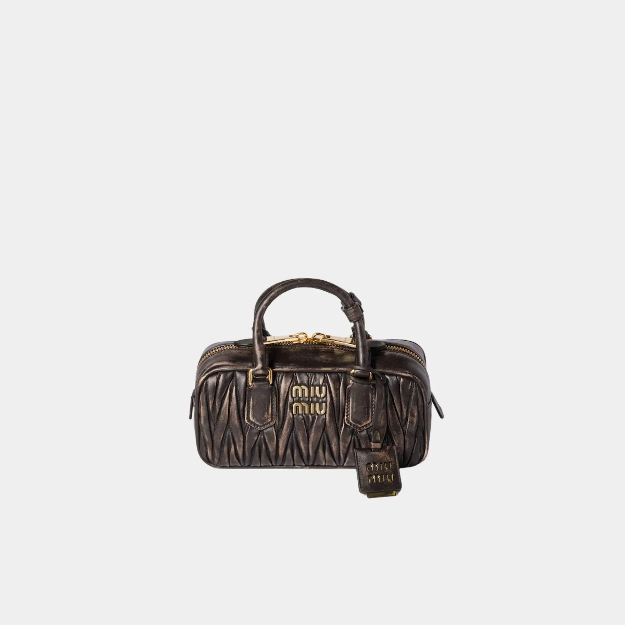 Miu Miu Arcadie Bag in Quilted Nappa Leather, Coffee, Front