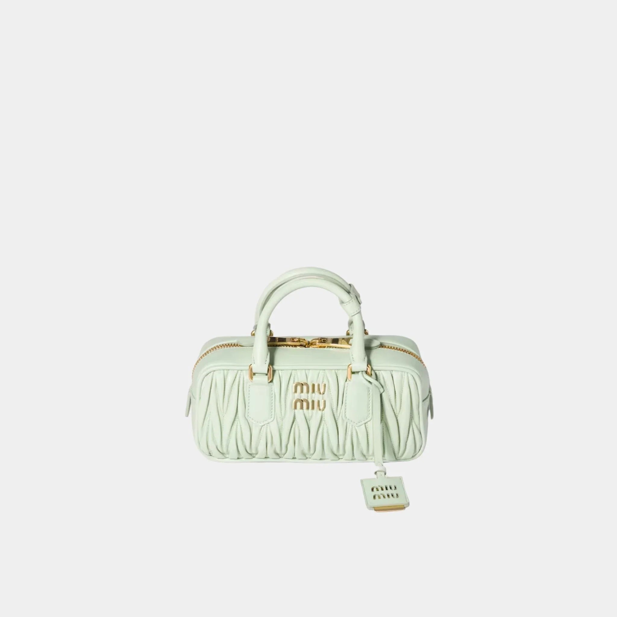 Miu Miu Arcadie Matelassé Nappa Leather Regular Bag, Aqua, Front