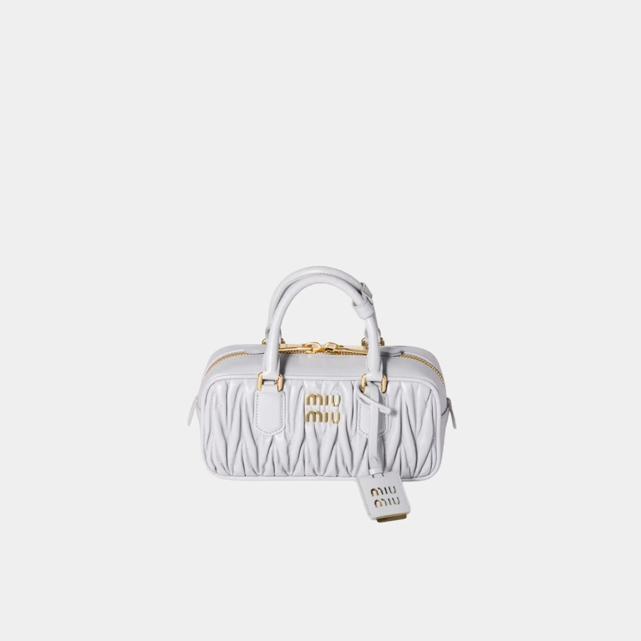 Miu Miu Arcadie Matelassé Nappa Leather Regular Bag, Pearl Gray, Front