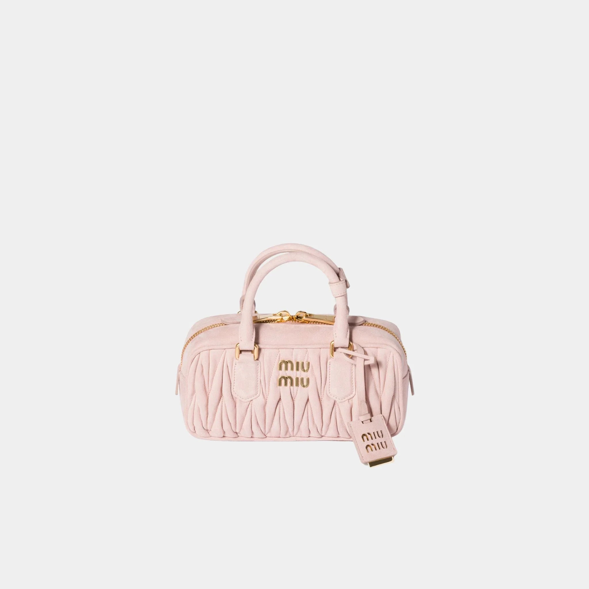 Miu Miu Arcadie Matelassé Suede Bag, Peach, Front