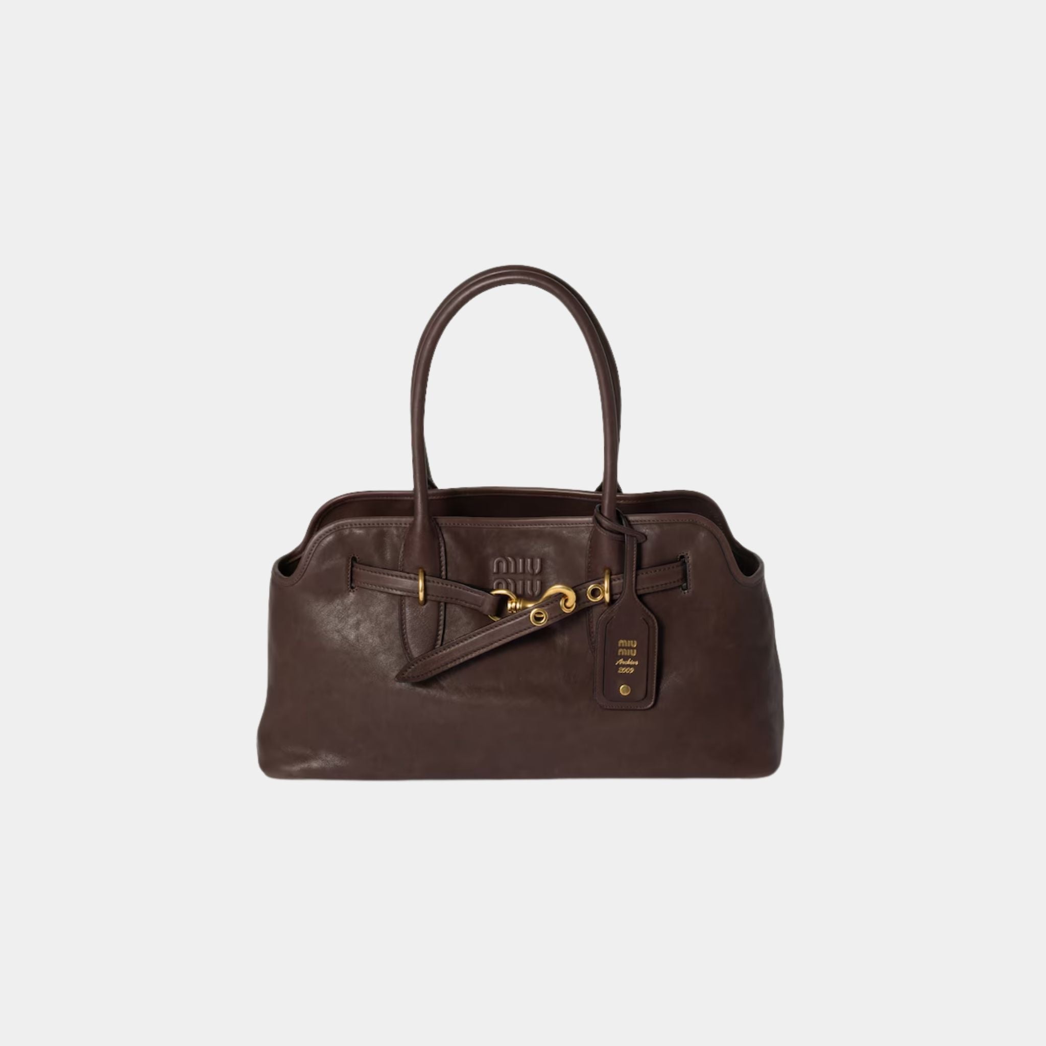 Miu Miu Aventure Nappa Leather Large Bag, Briarwood, Front