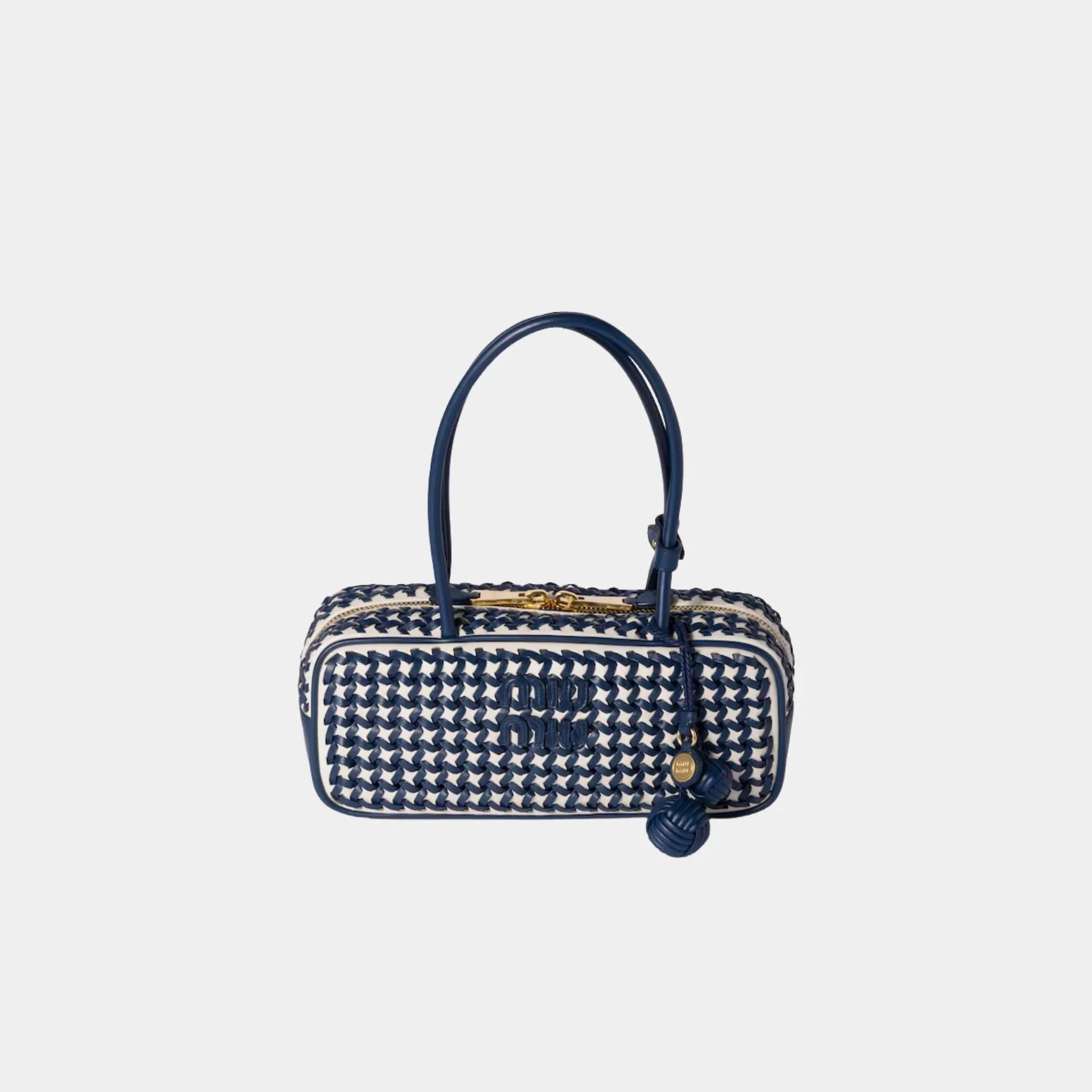 Miu Miu Beau Calfskin Leather Bag with Two-tone Motif, Blue, White, Front