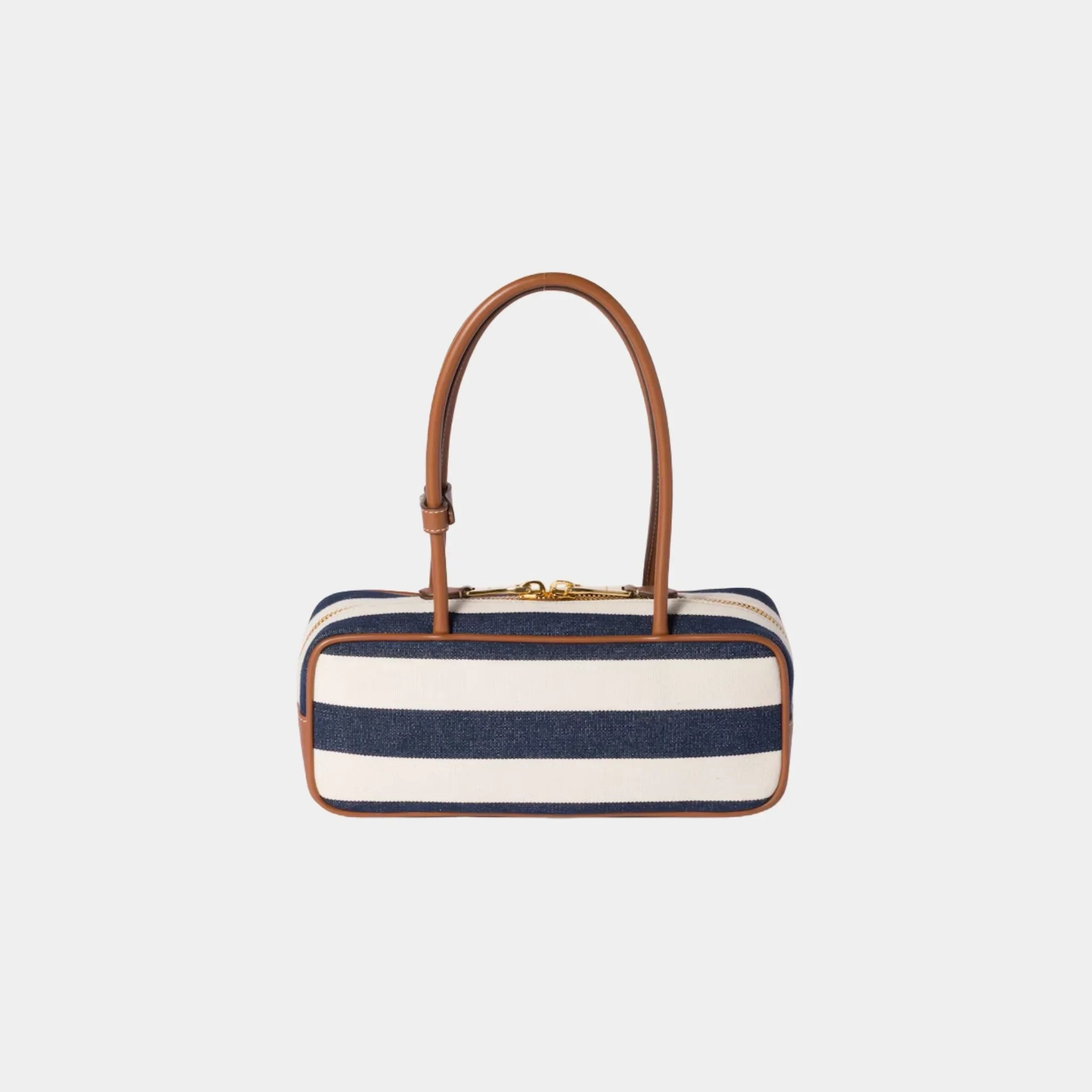 Beau Canvas and Leather Bag with Stripe Motif