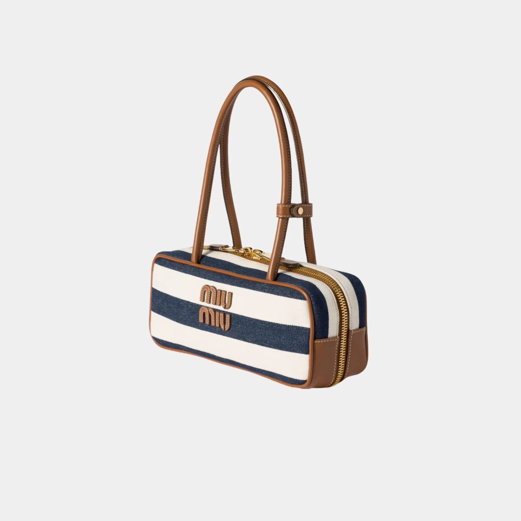 Beau Canvas and Leather Bag with Stripe Motif
