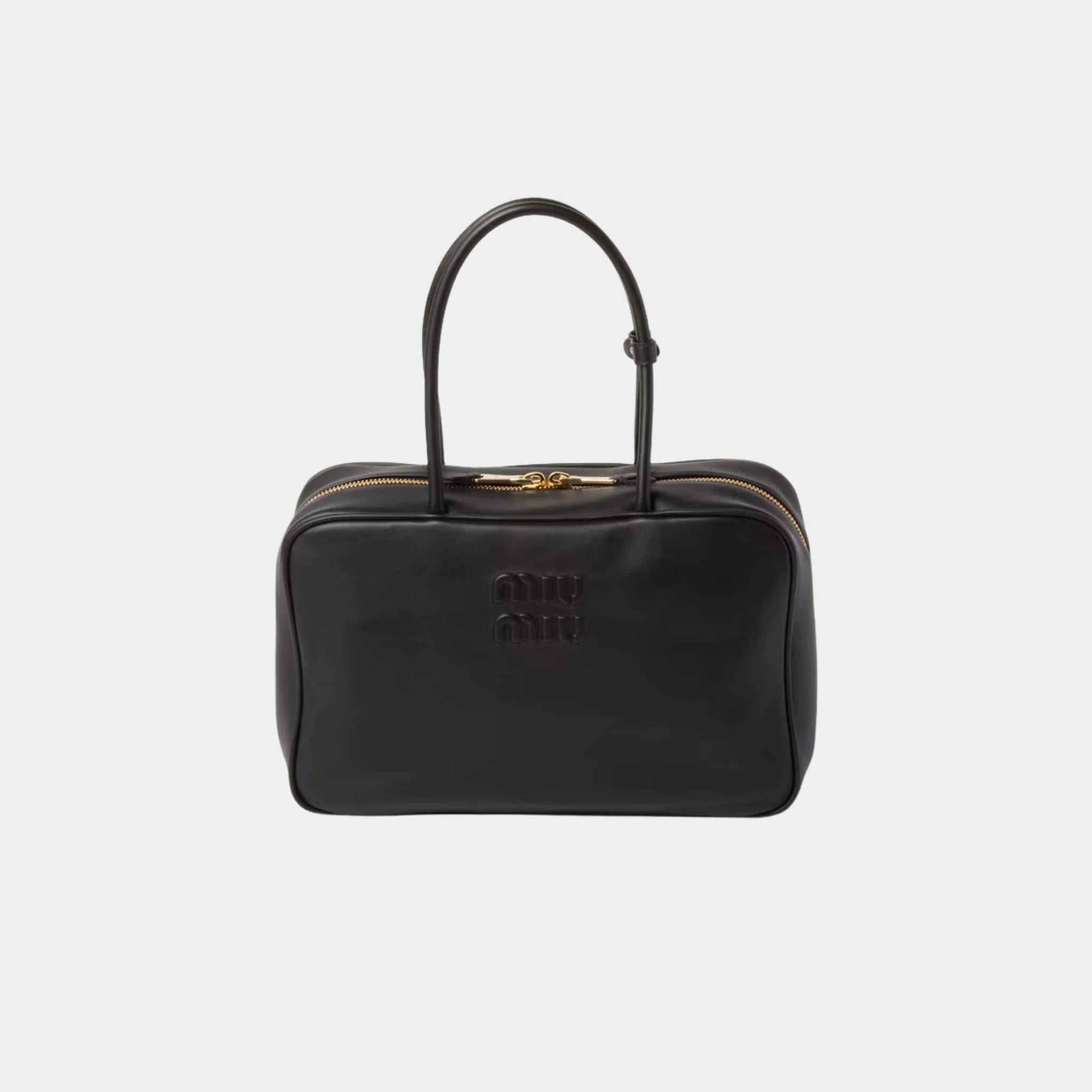 Miu Miu Beau Leather Large Bag, Black, Front