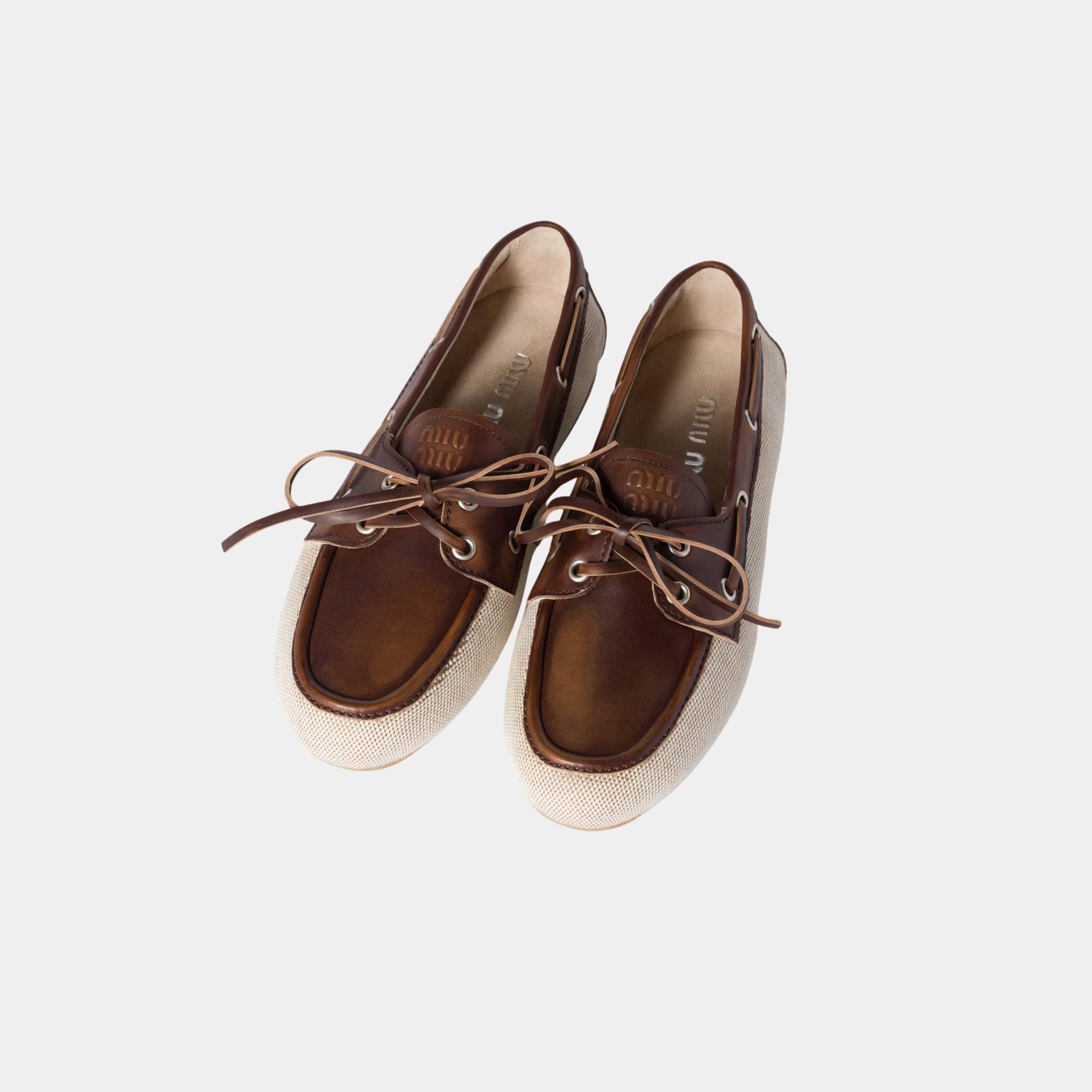 Canvas and Bleached Leather Boat Shoes