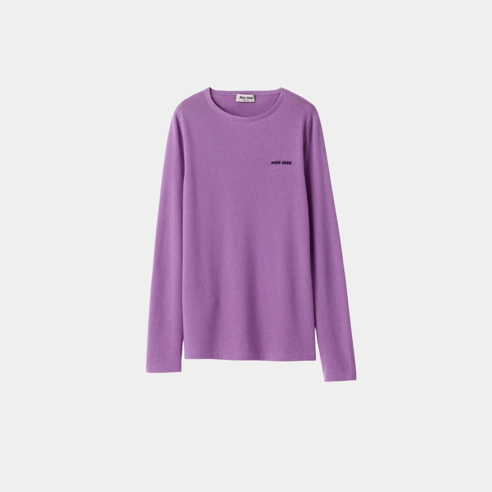 Miu Miu Cashmere and Silk Crew-neck Sweater, Wisteria, Front