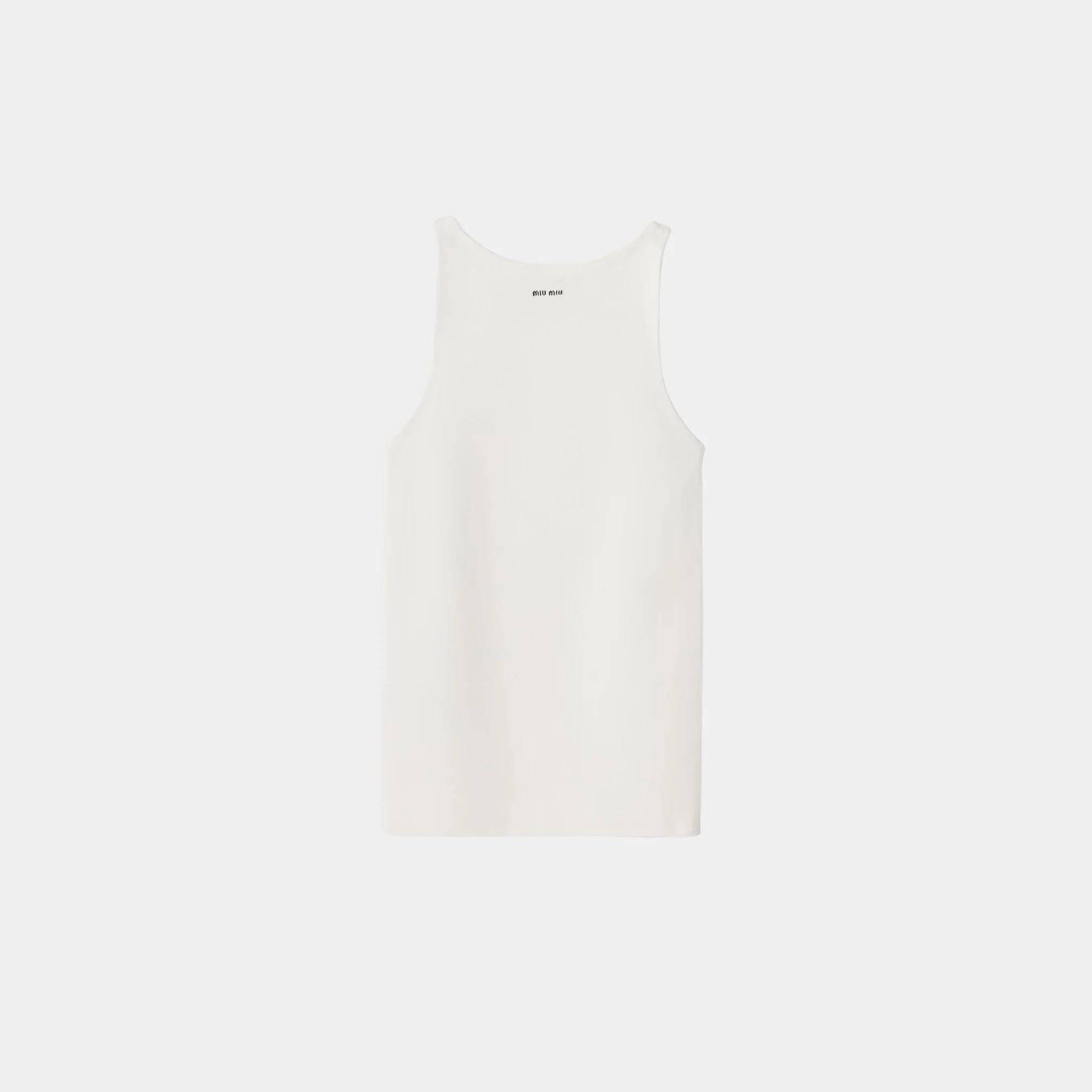 Miu Miu Cotton Knit Tank Top, White, Front