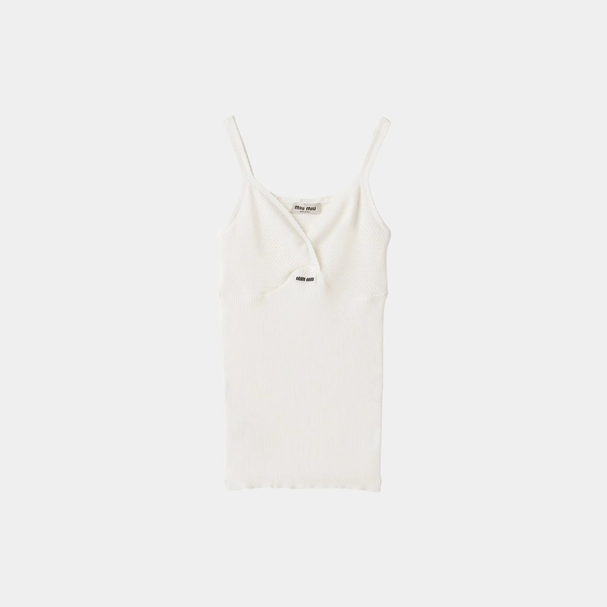 Miu Miu Cotton Knit Top, White, Front