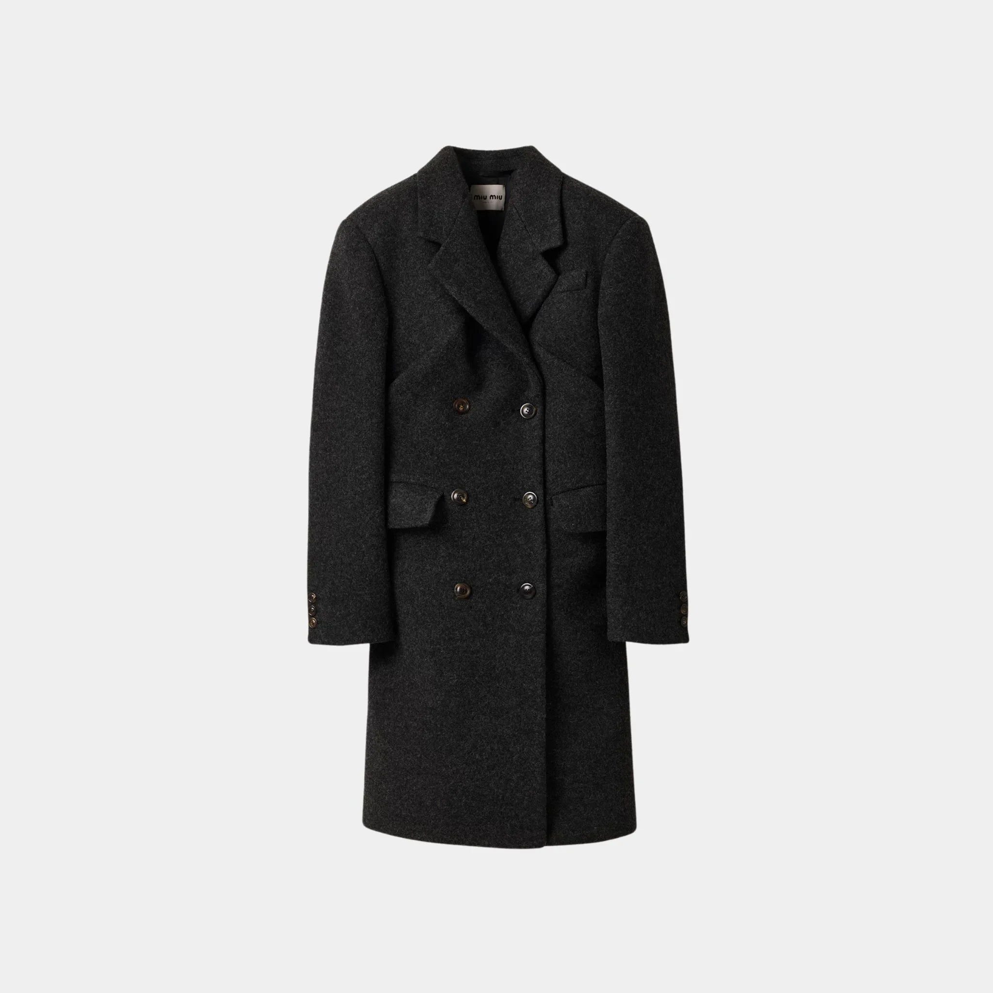 Miu Miu Double-breasted Shetland Wool Coat, Anthracite Gray, Front