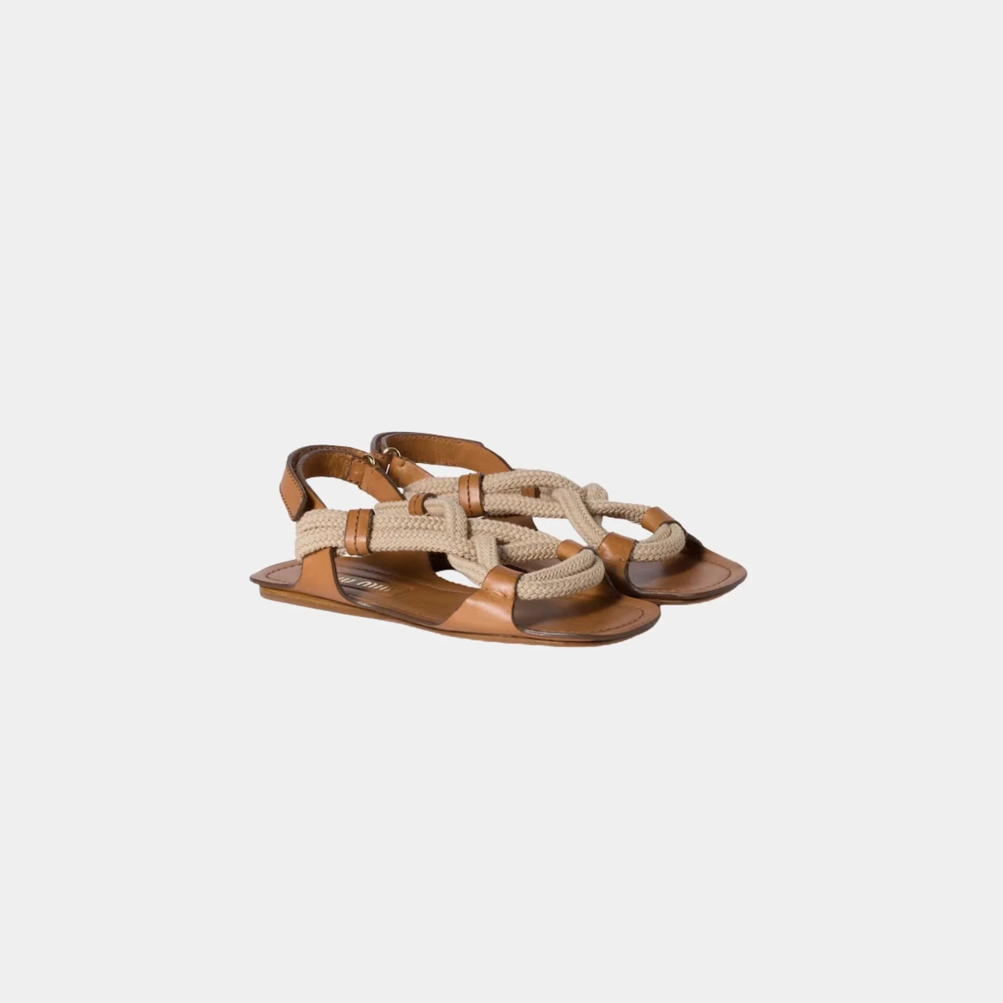 Miu Miu Flat Cord Sandals, Natural, Front