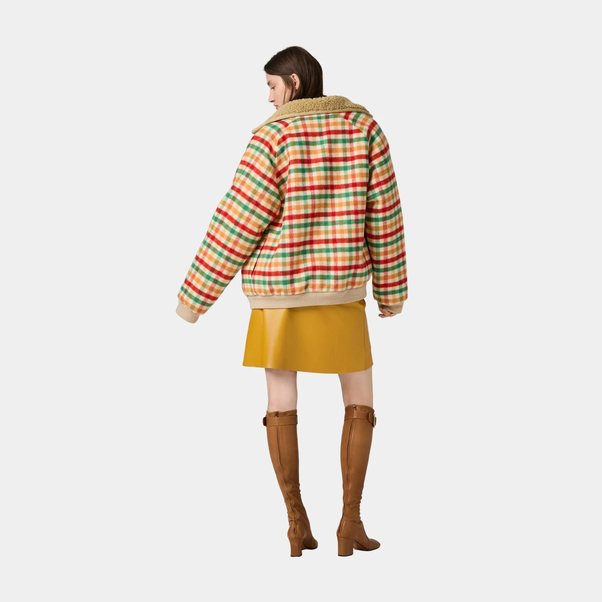 Fleece-lined Checked Wool Pattern Blouson Jacket