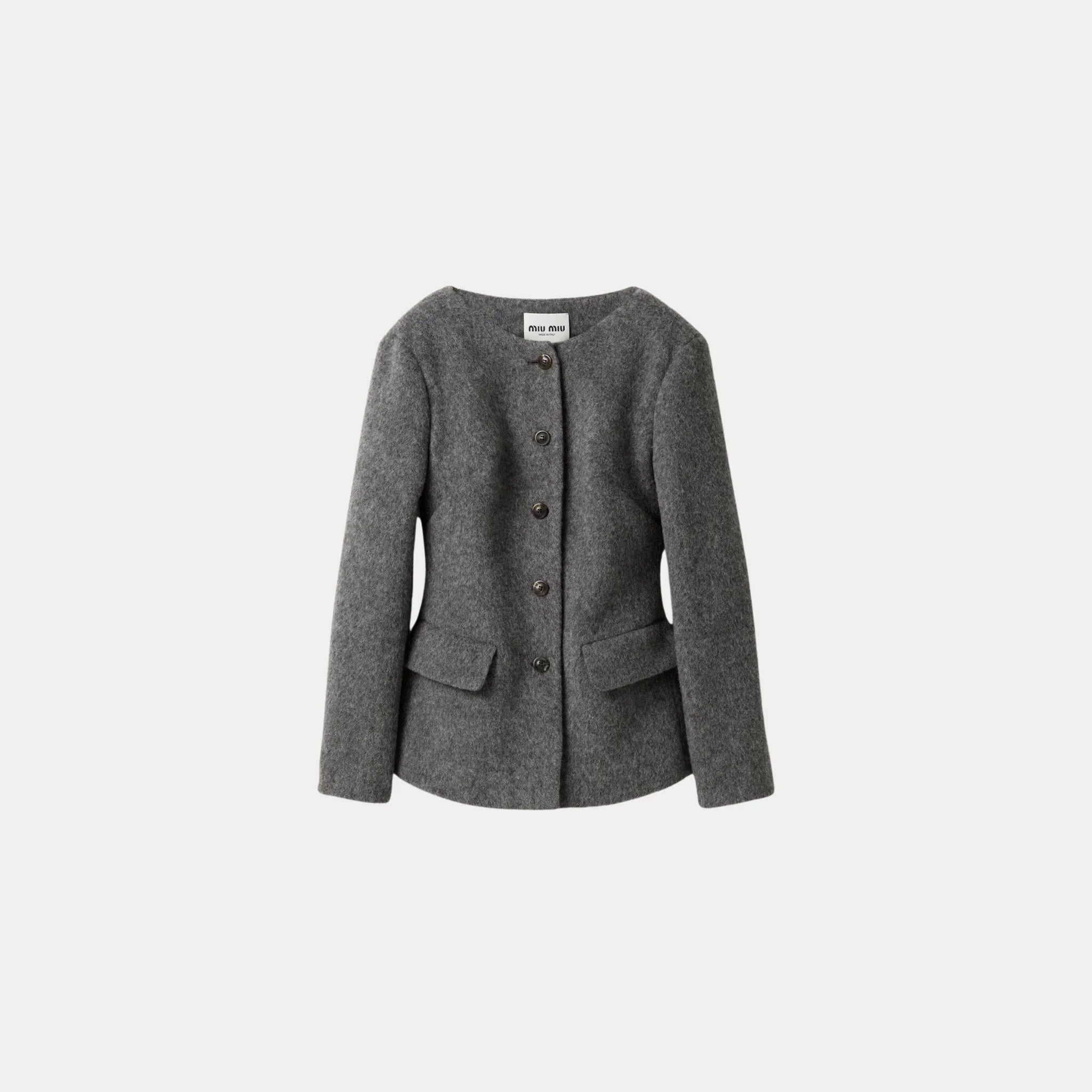 Miu Miu Light Shetland Wool Jacket, Slate Gray, Front