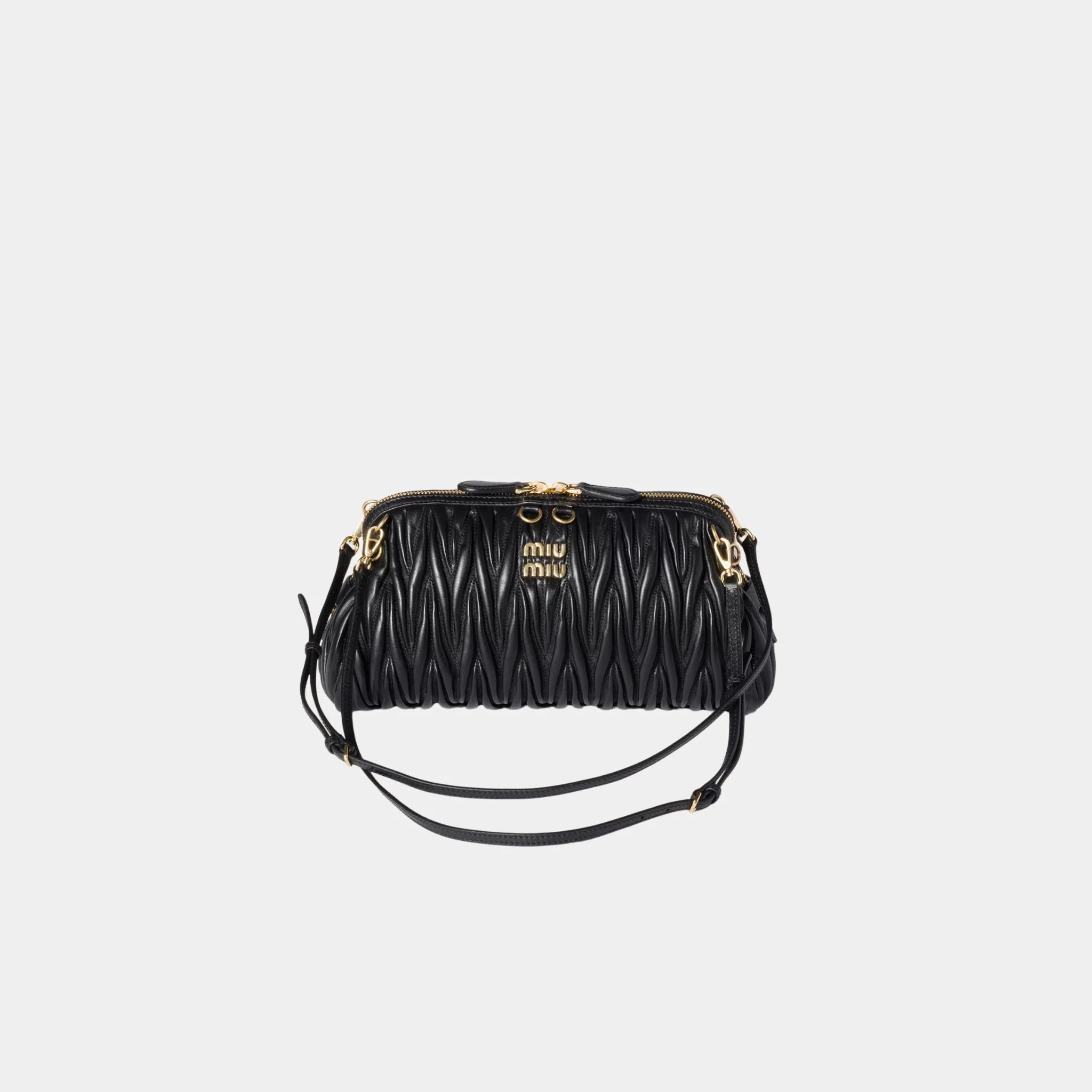 Miu Miu Matelassé Nappa Leather Clutch, Black, Front
