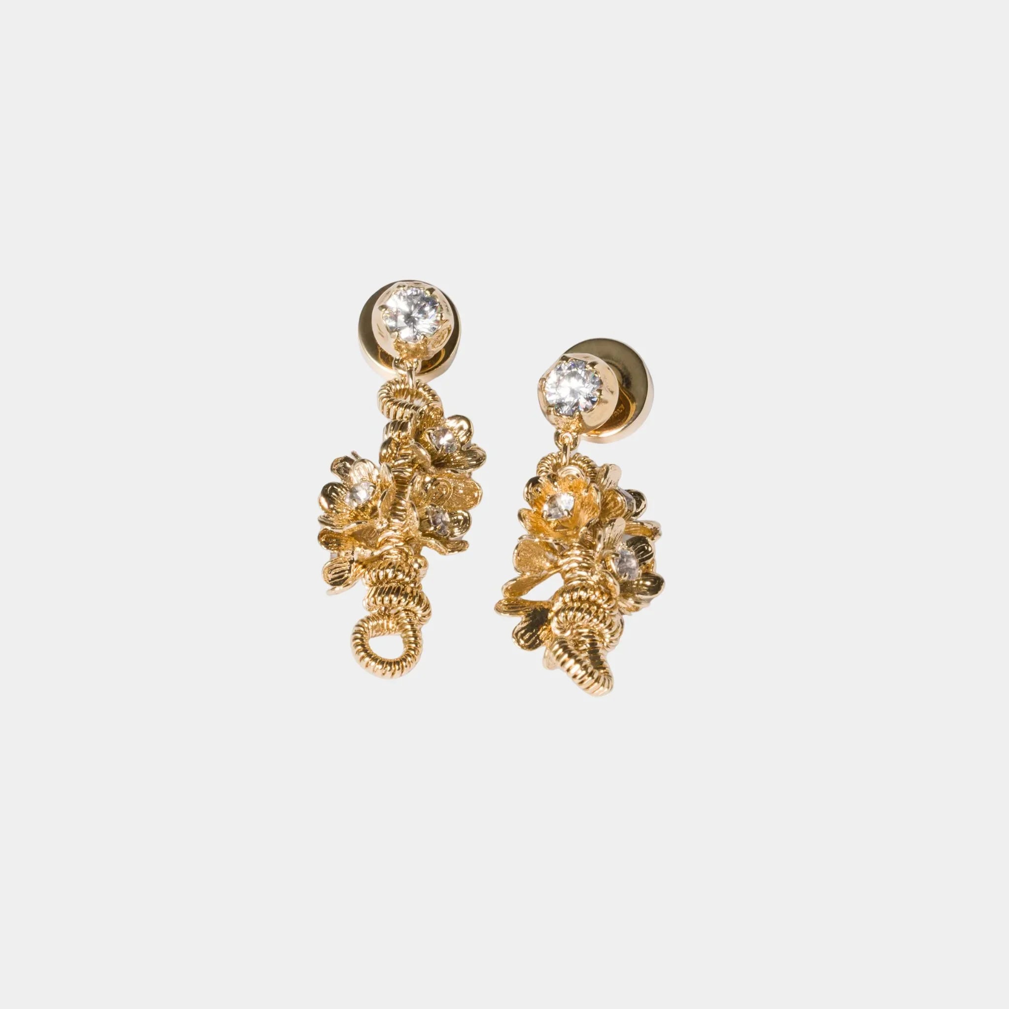 Miu Miu Metal Earrings with Crystals, Gold, Front