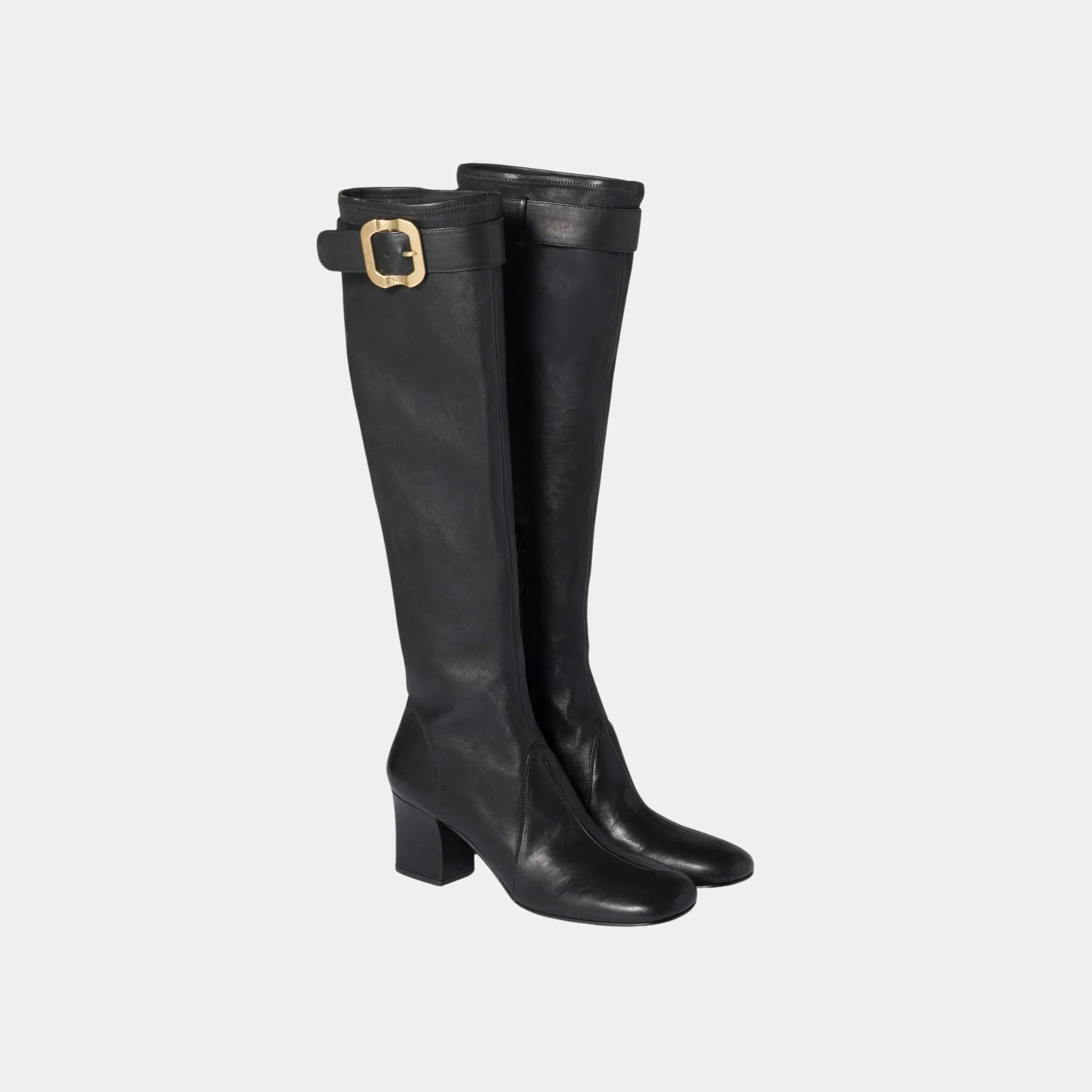 Miu Miu Nappa Leather Boots with Buckle, Black, Front