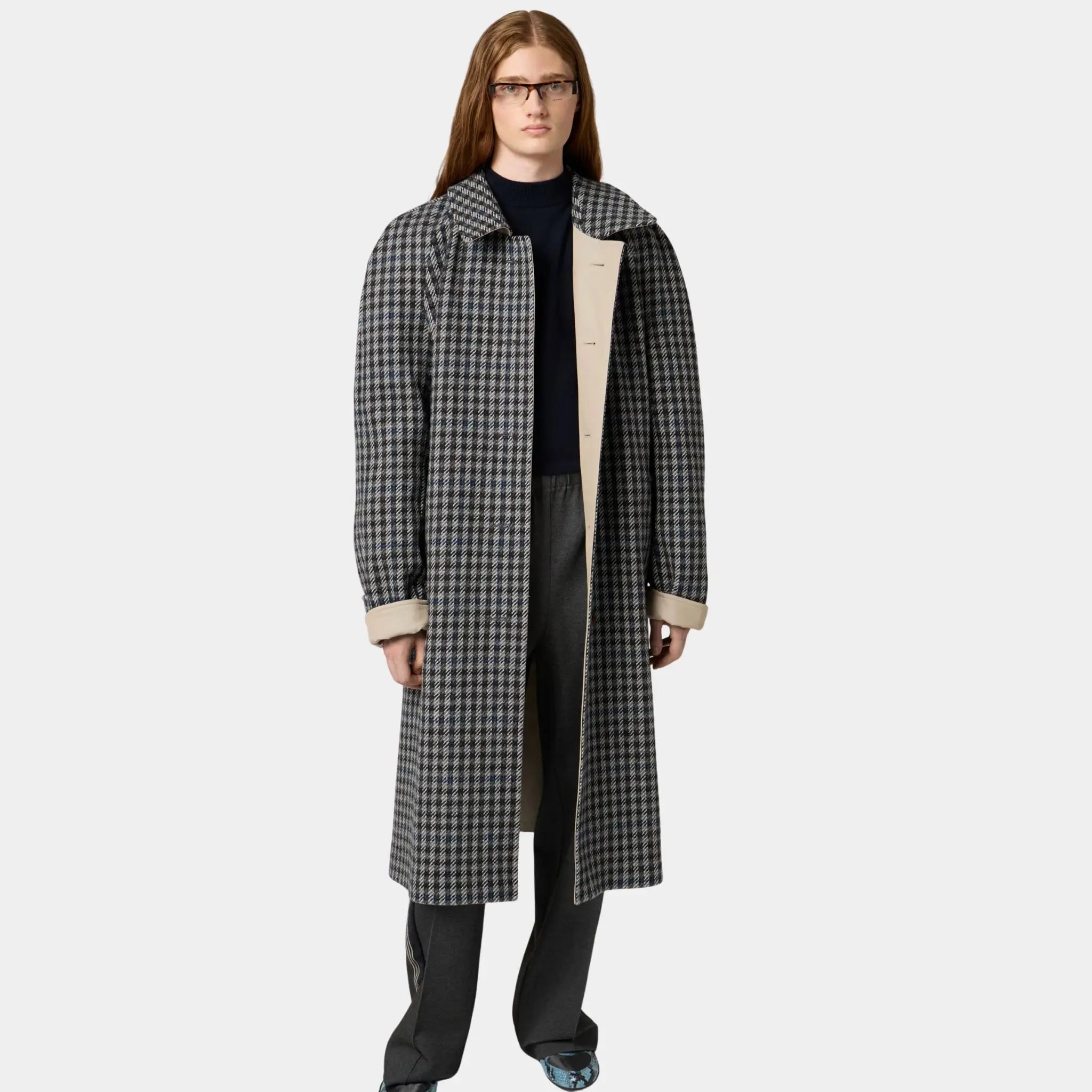 Reversible Twill and Check Trench Coat
