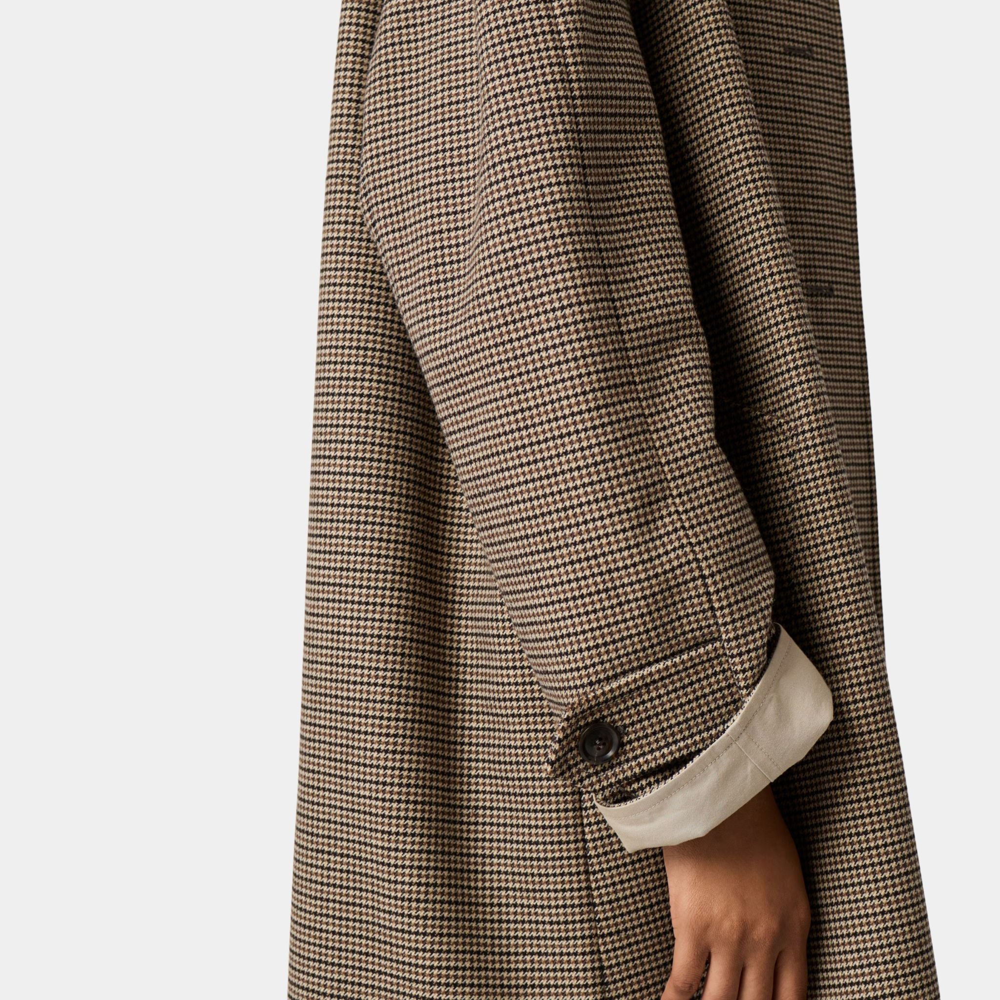 Reversible Twill and Houndstooth Check Trench Coat