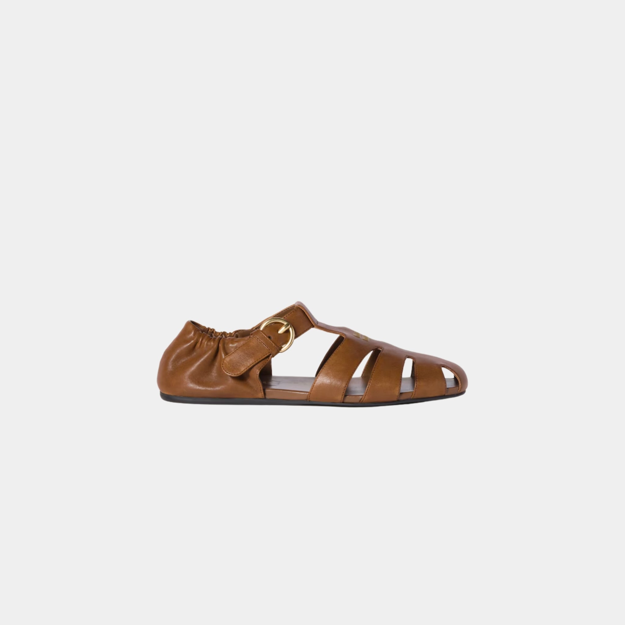 Miu Miu Ruches Nappa Leather Fisherman Sandals, Oak, Side