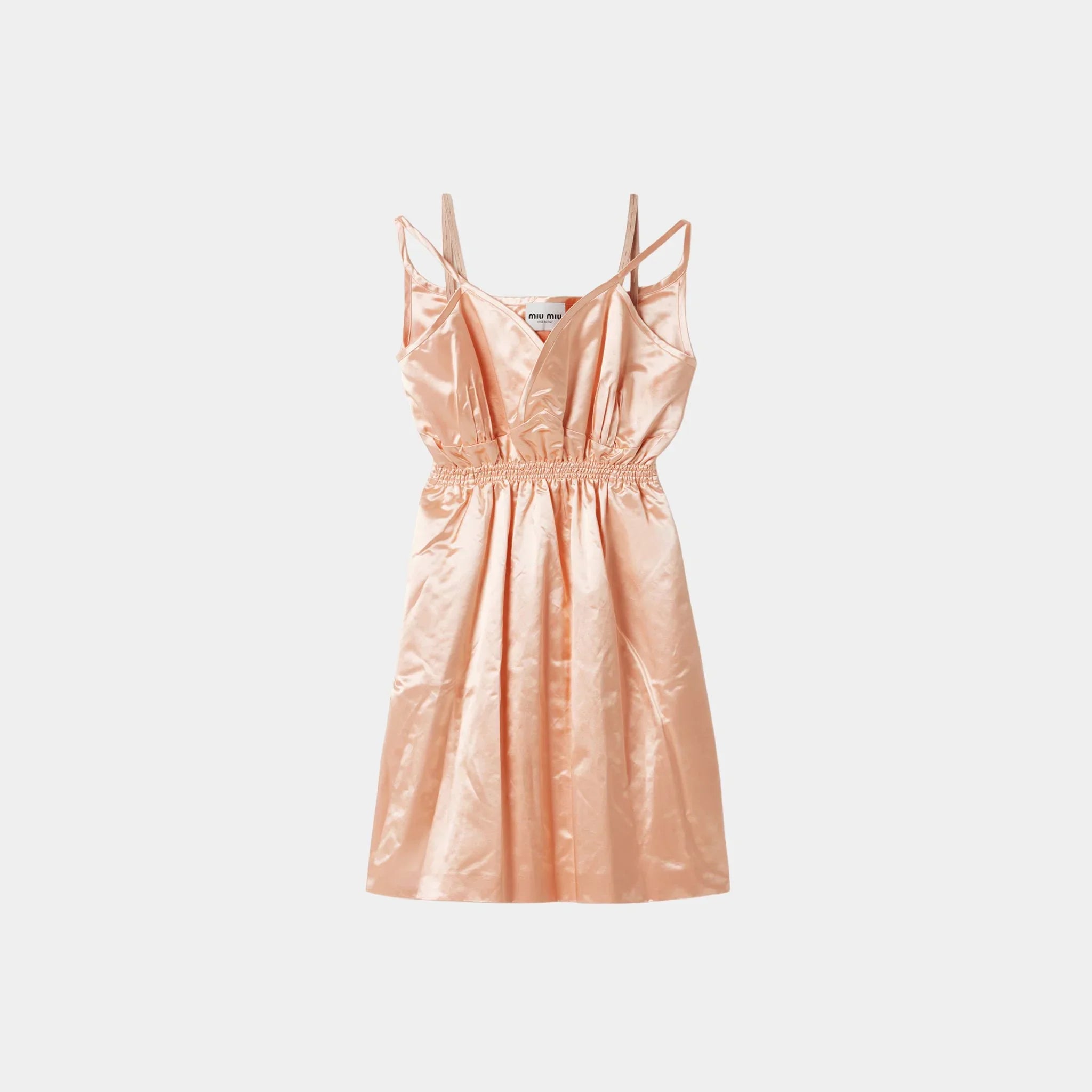 Miu Miu Satin Sleeveless Flared Dress, Peach, Front