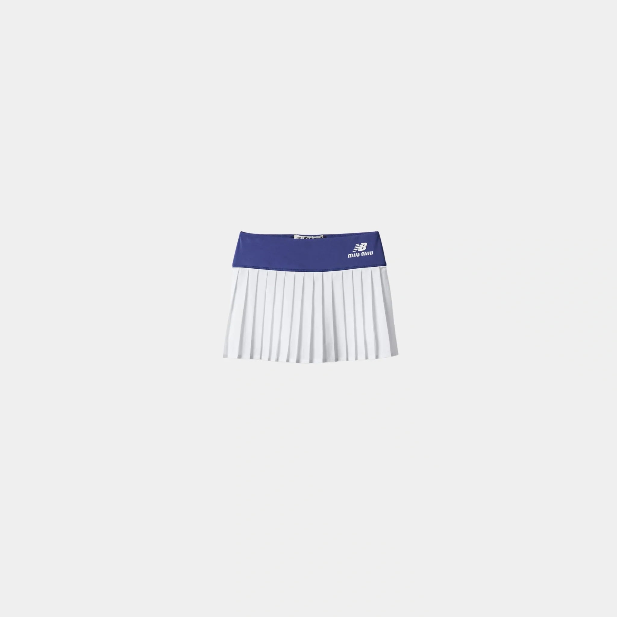 Miu Miu Stretch Technical Jersey Pleated Miniskirt, Royal Blue, White, Front