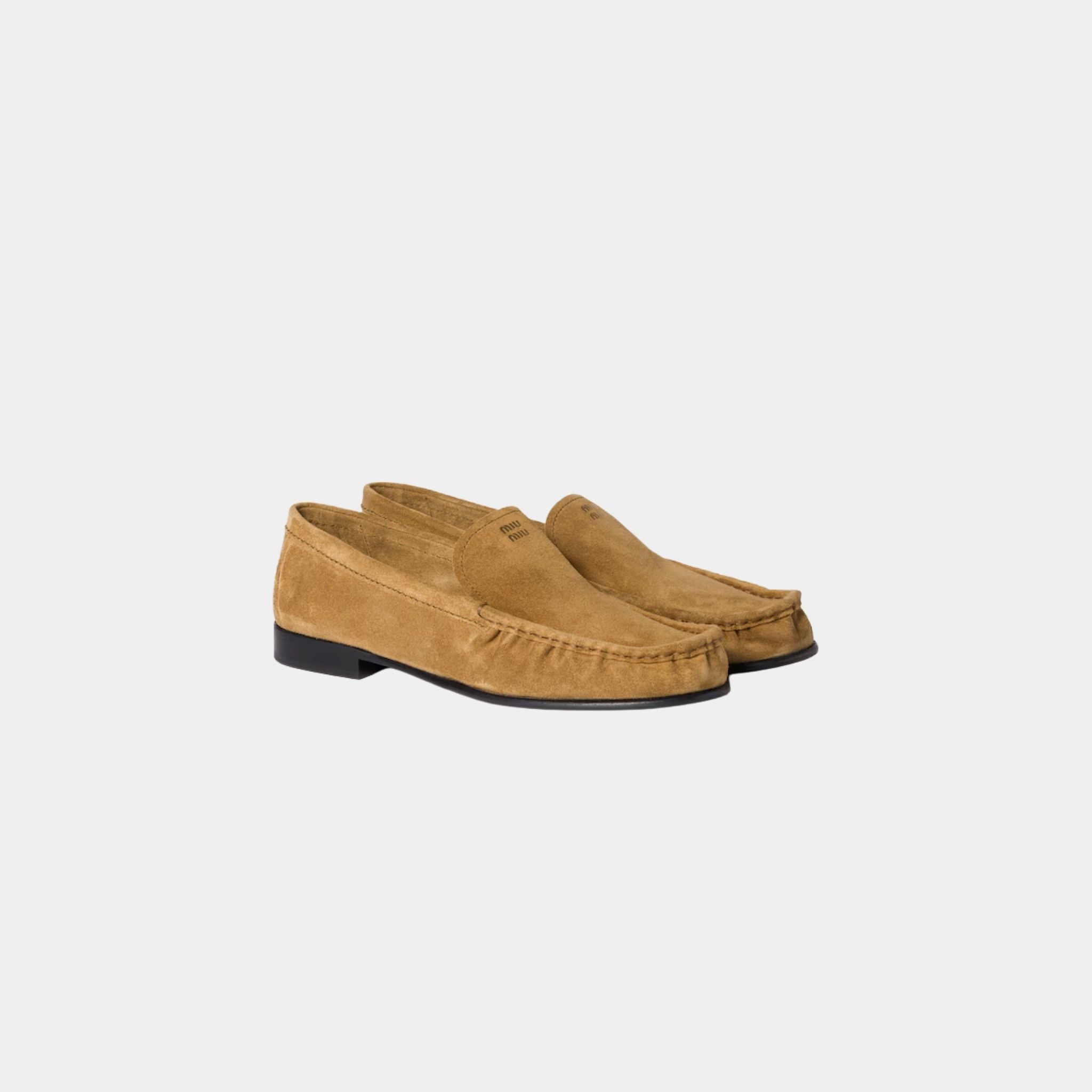 Miu Miu Suede Loafers, Olive Green, Front