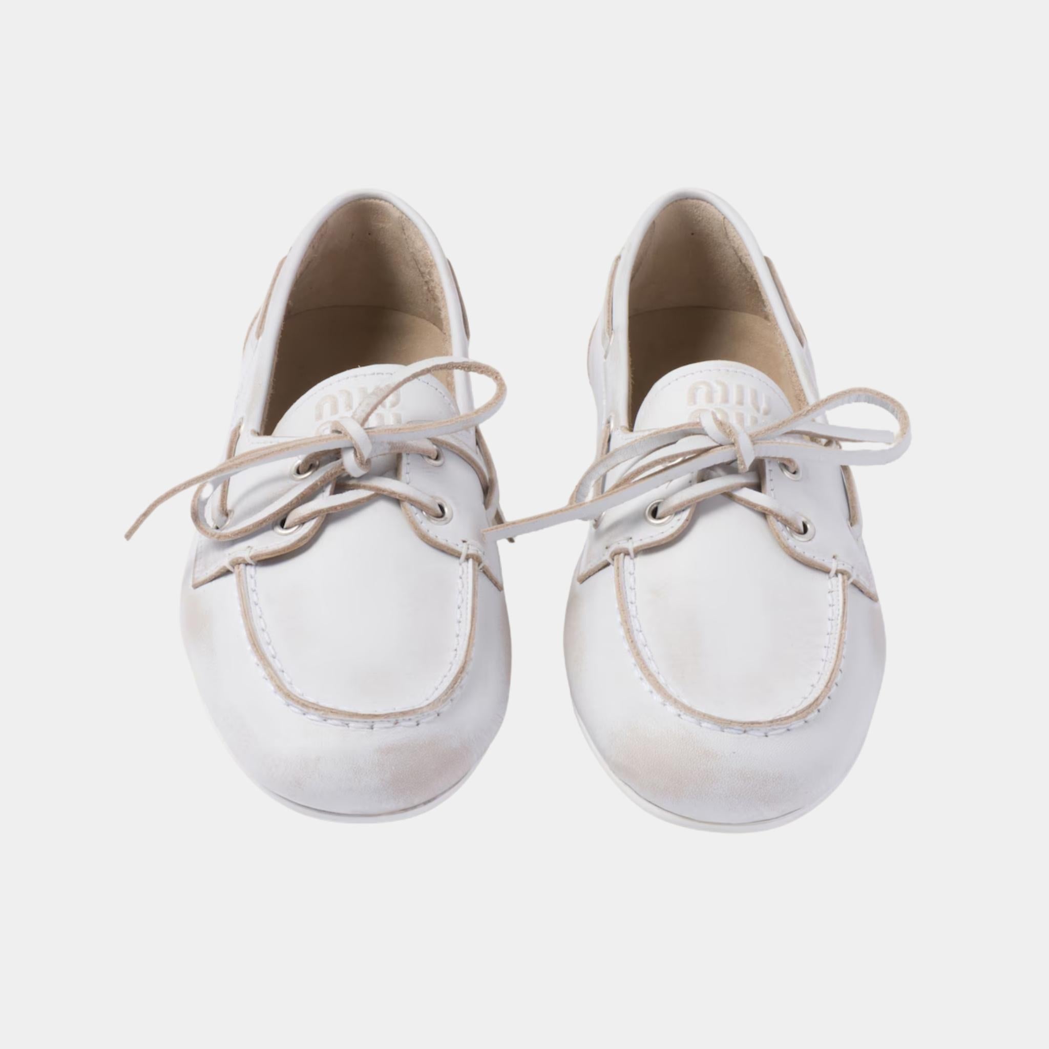 Unlined Bleached Leather Boat Shoes