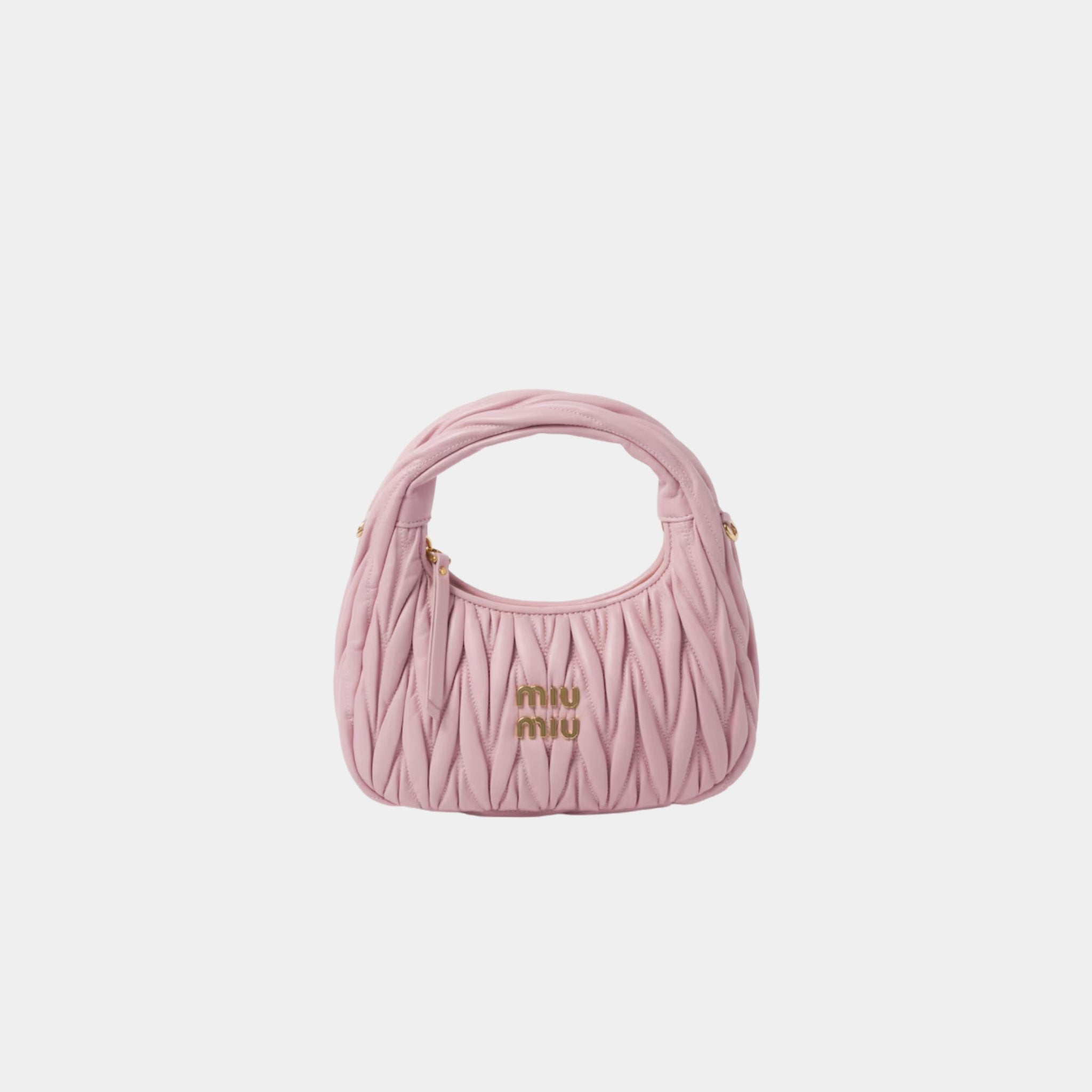 Miu Miu Wander Matelasse Nappa Leather Hobo Small Bag, Alabaster Pink, Front