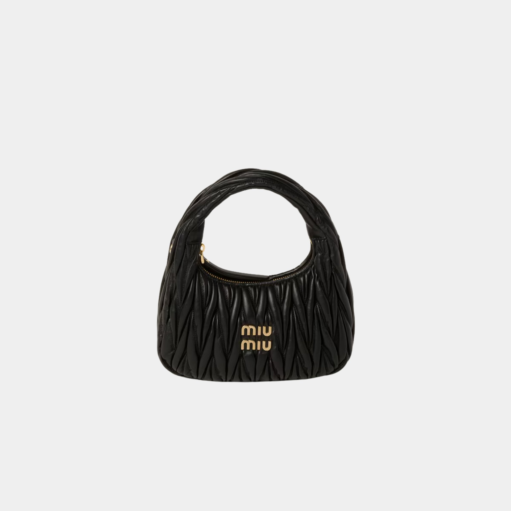 Miu Miu Wander Matelasse Nappa Leather Hobo Small Bag, Black, Front