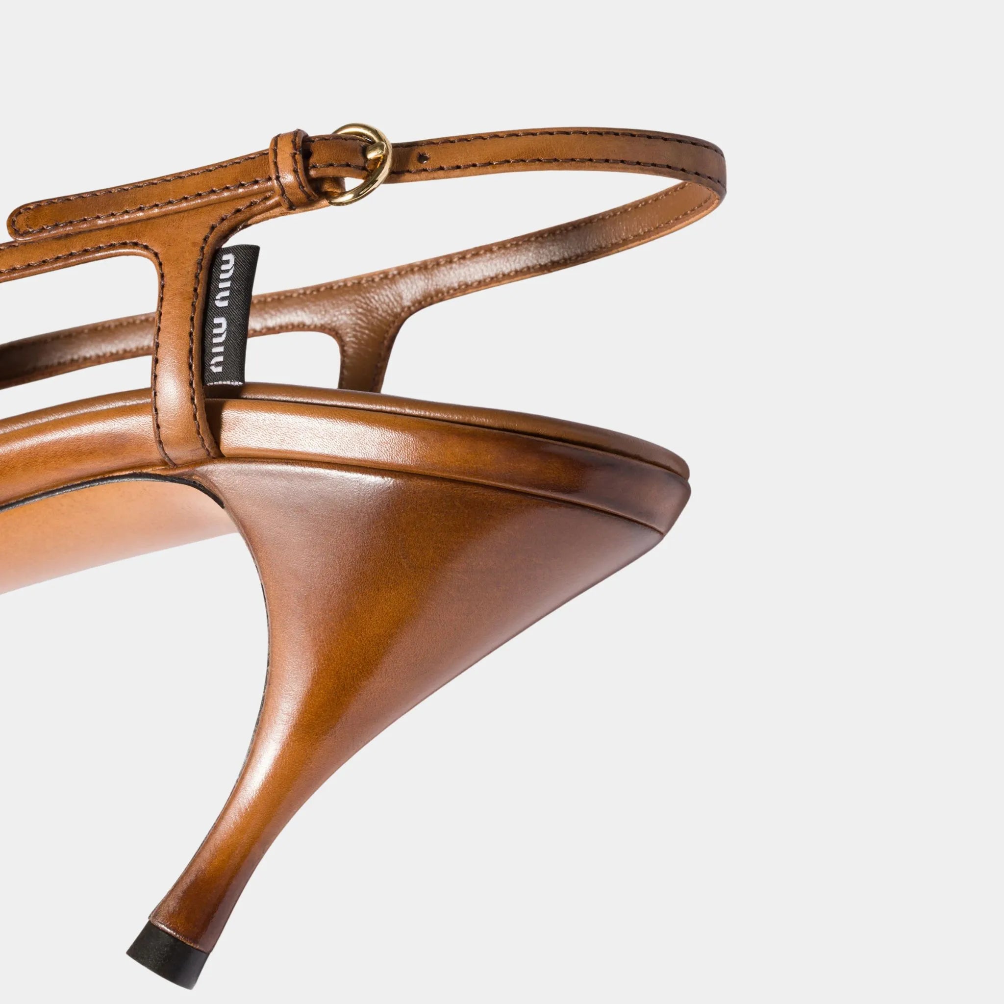 Waxed Calf Leather Slingback Pumps