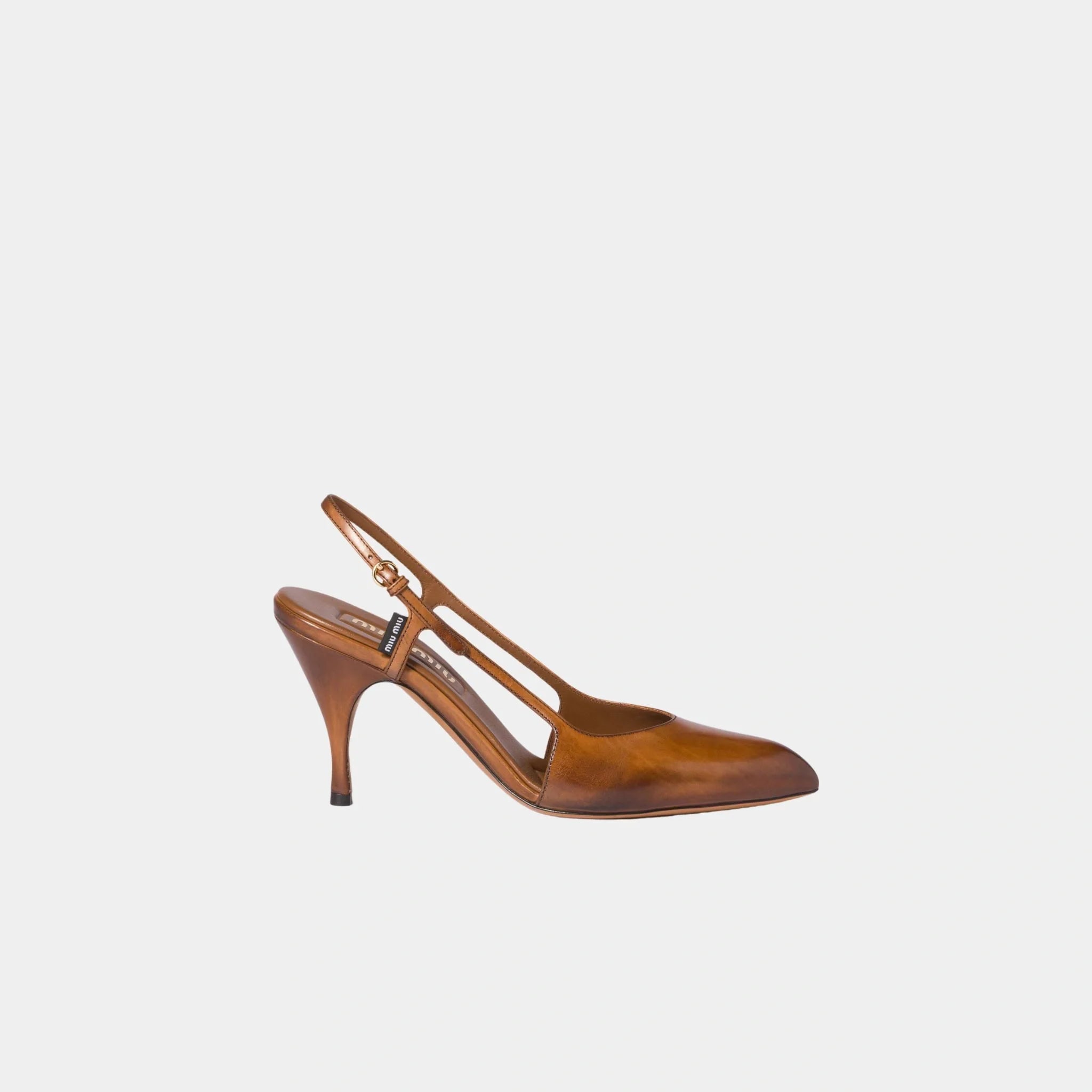 Waxed Calf Leather Slingback Pumps